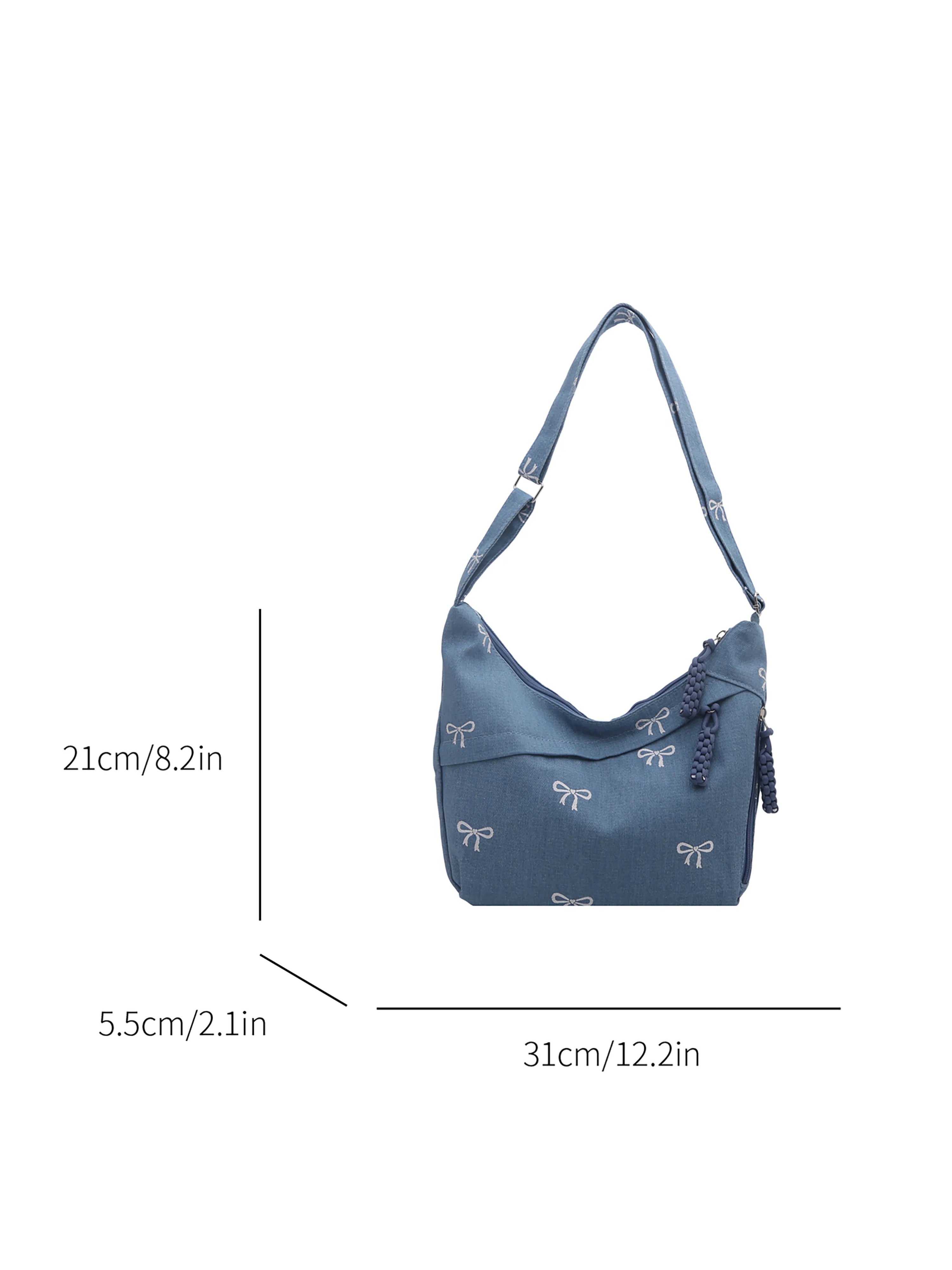 Light Blue Embroidered Crossbody Bag with Zip