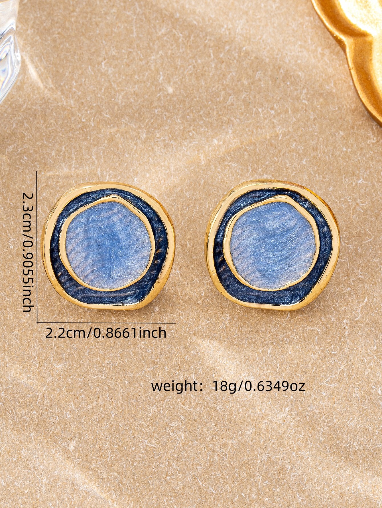 Casual Gold and Blue Enamel Geometric Stud Earrings for Women