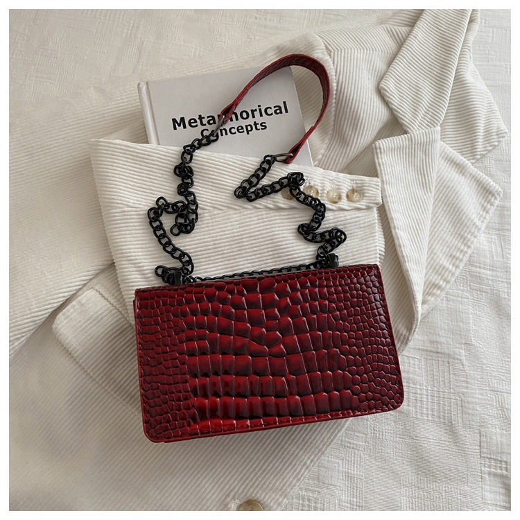 Red Texture Shoulder Bag with Magnetic Closure