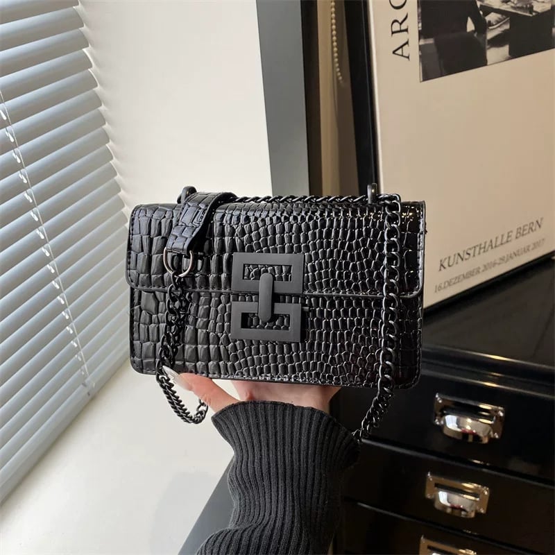 Black Texture Shoulder Bag with Magnetic