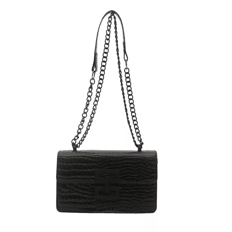Black Texture Shoulder Bag with Magnetic