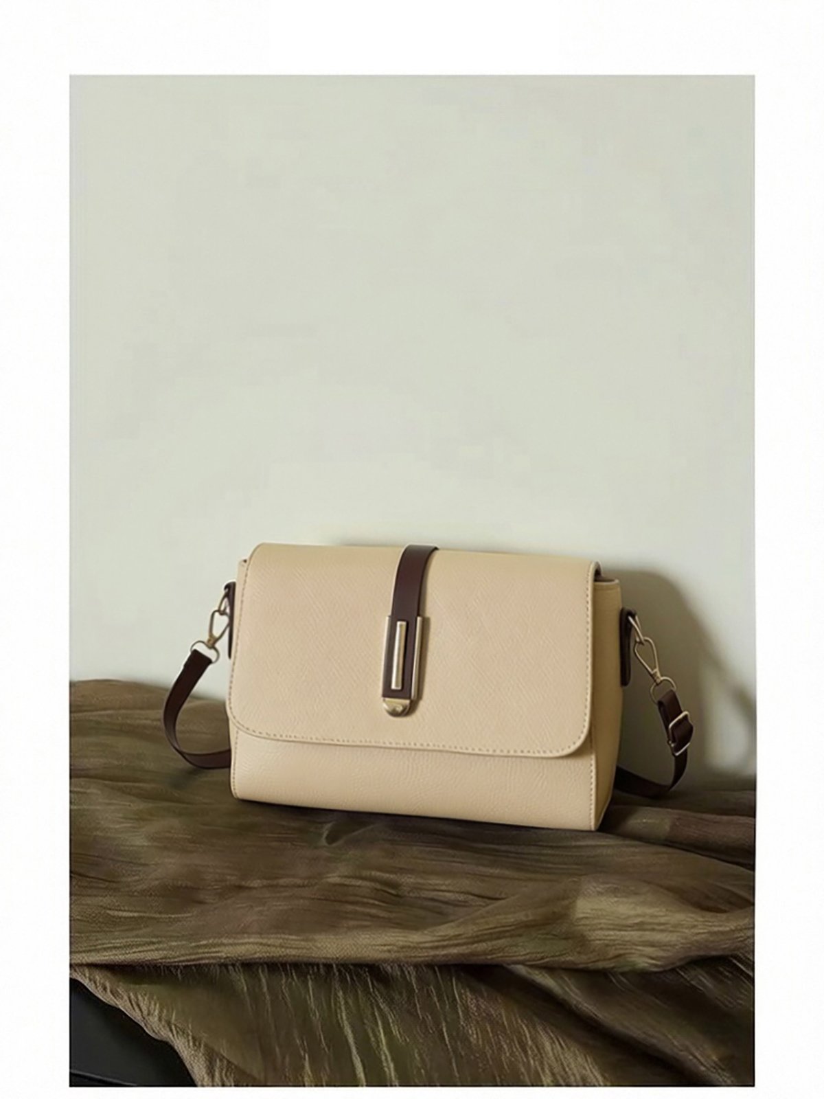 Beige Solid Crossbody Bag with Zip