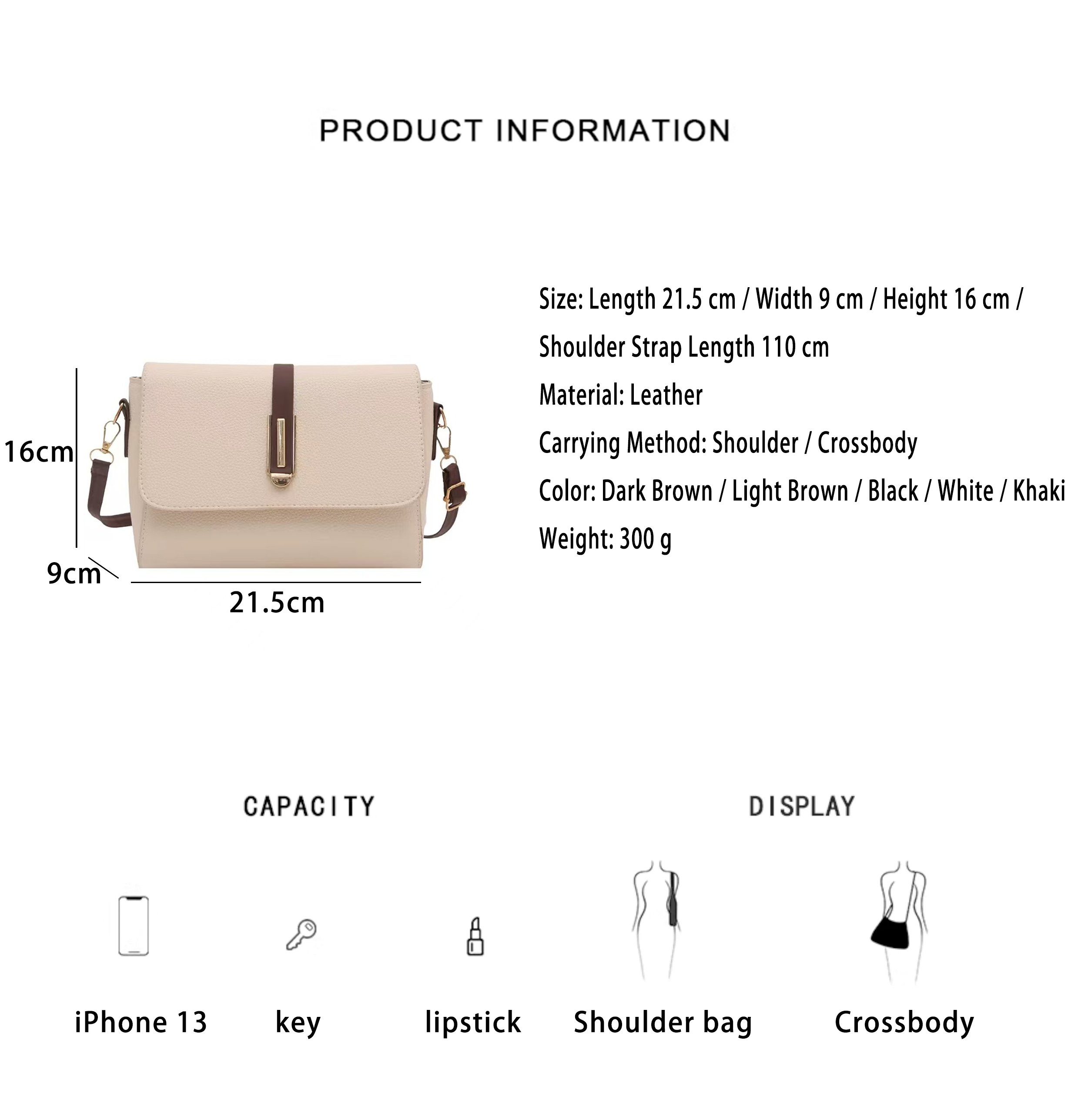 Beige Solid Crossbody Bag with Zip