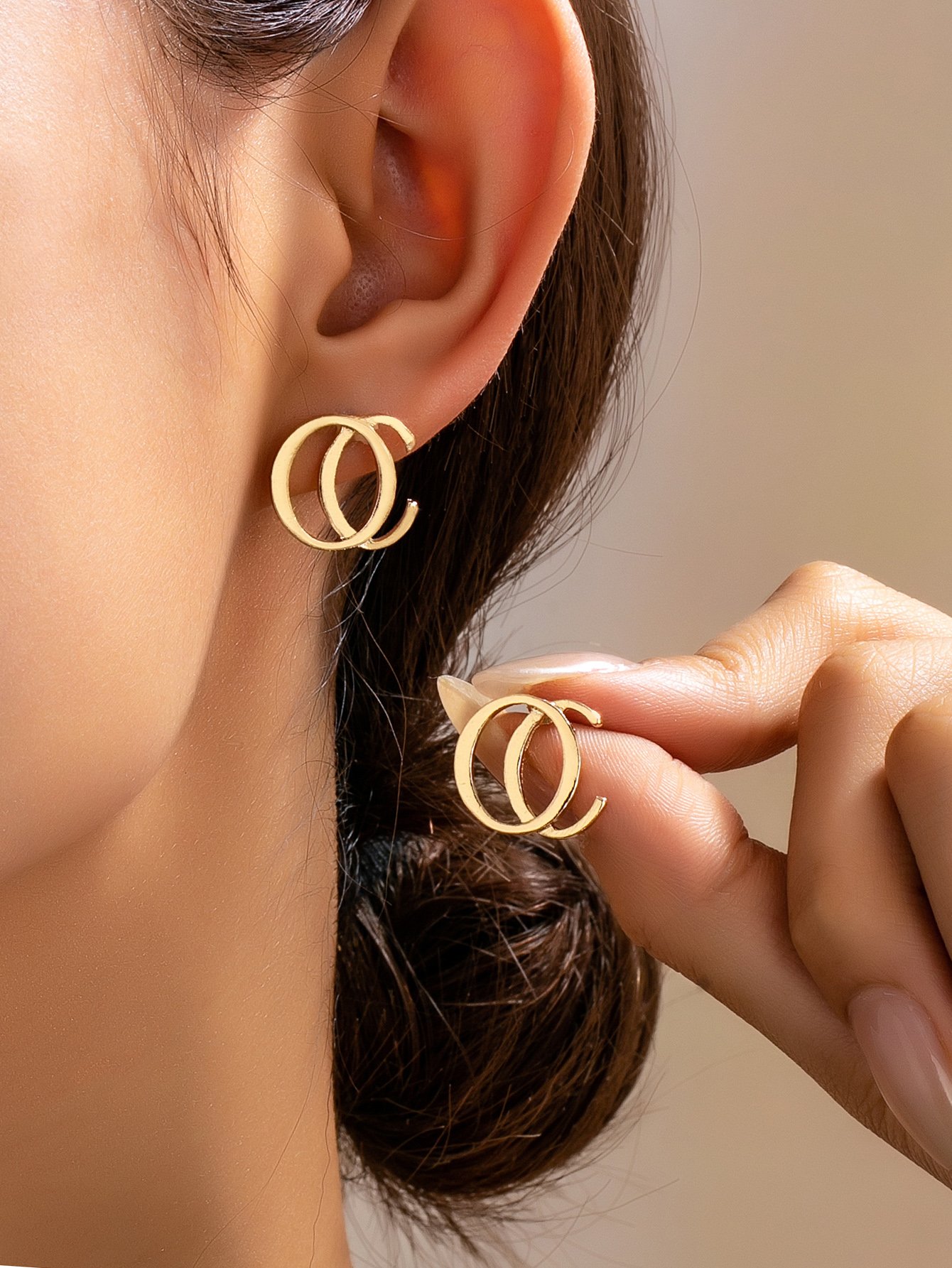Gold Interlocking C Stud Earrings for Women - Casual