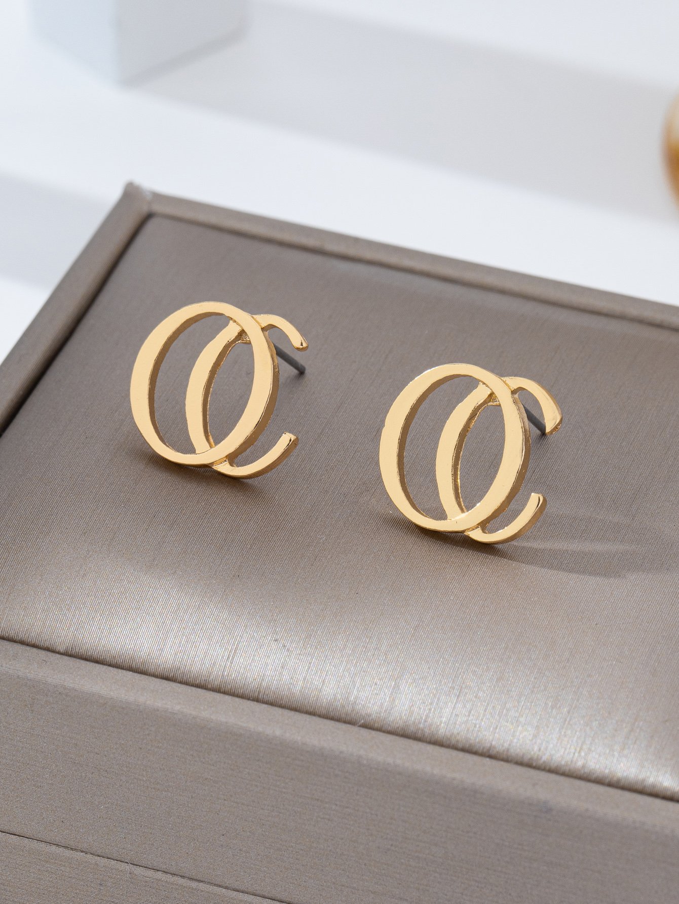 Gold Interlocking C Stud Earrings for Women - Casual