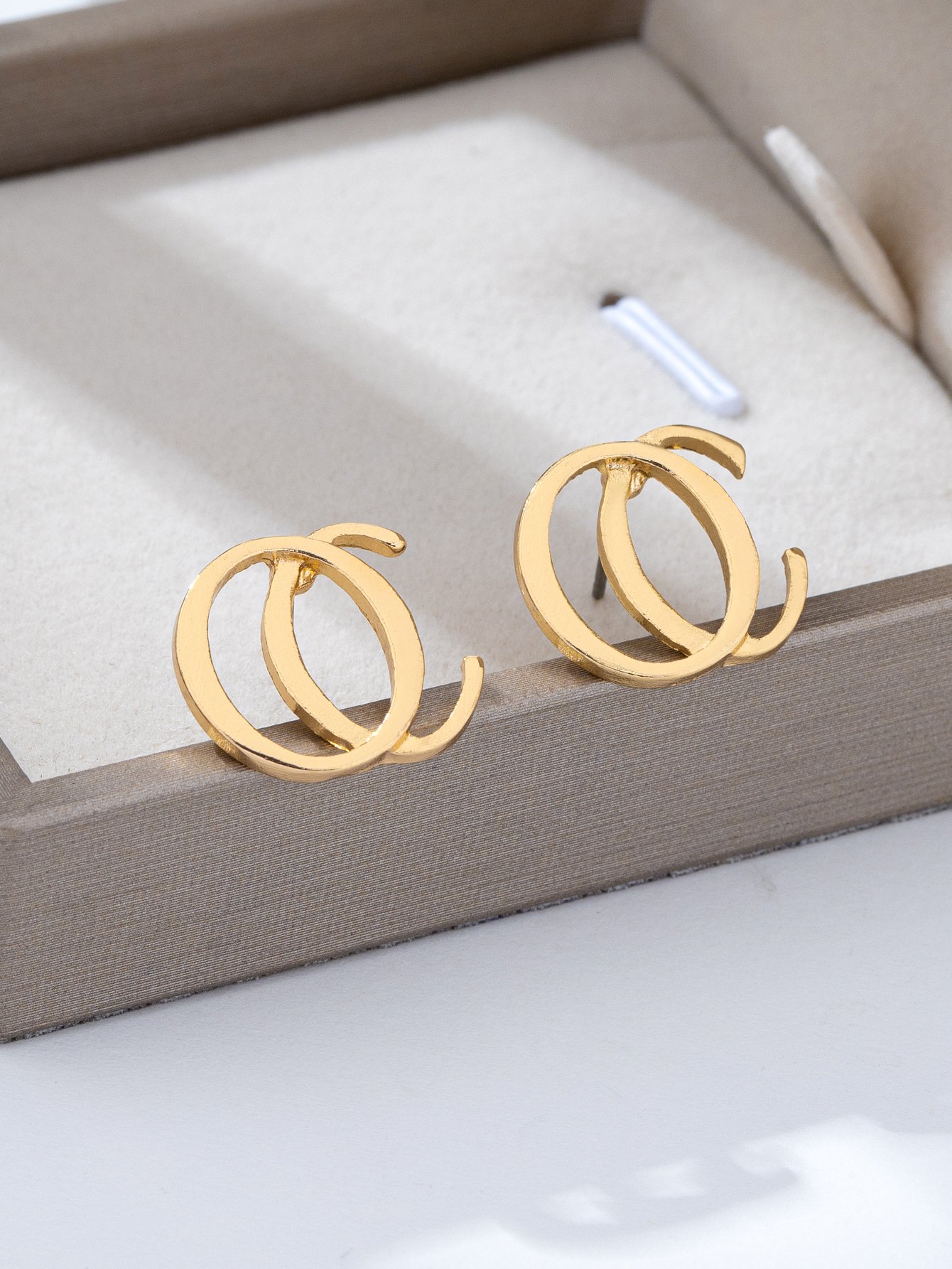 Gold Interlocking C Stud Earrings for Women - Casual