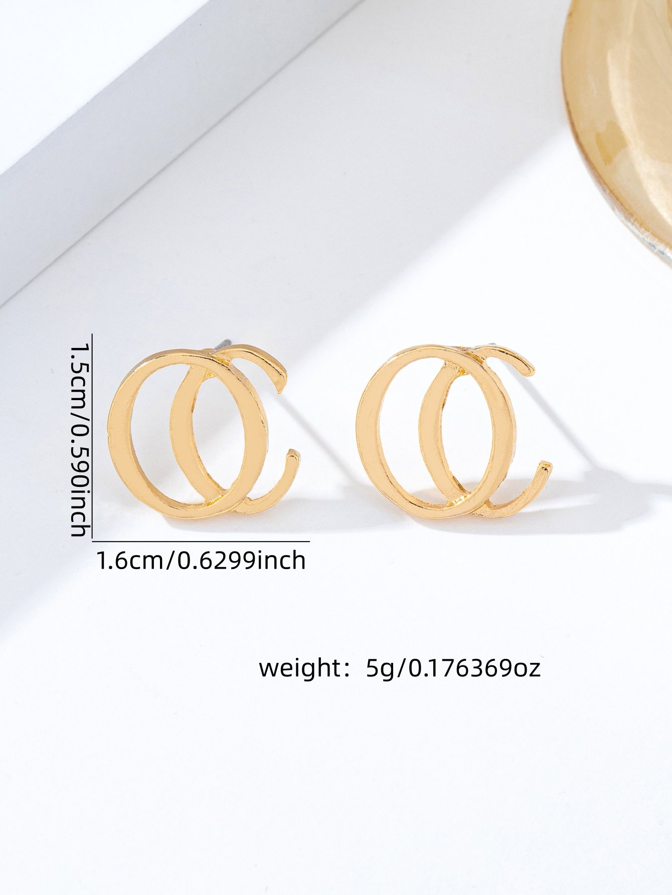 Gold Interlocking C Stud Earrings for Women - Casual