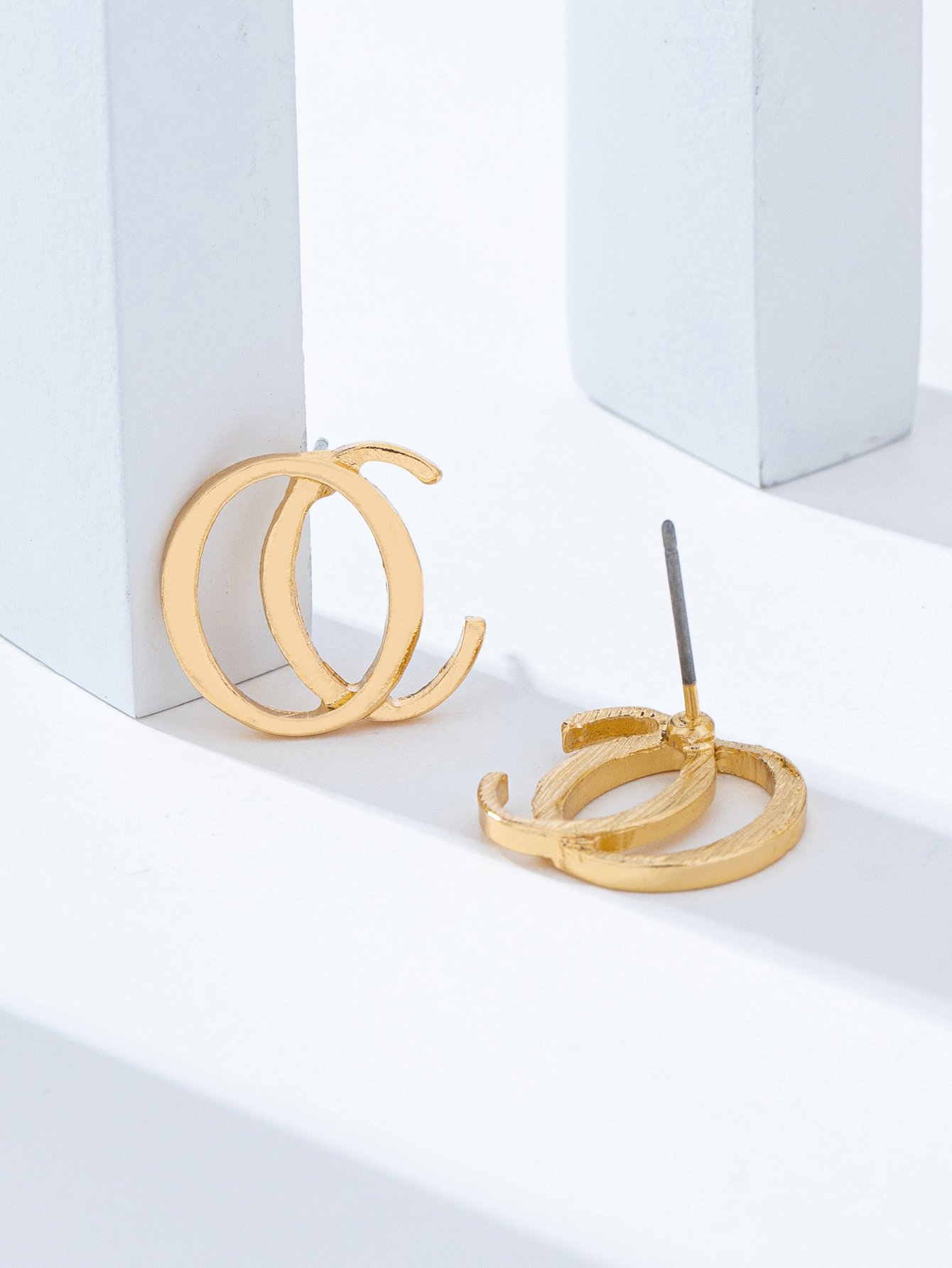 Gold Interlocking C Stud Earrings for Women - Casual
