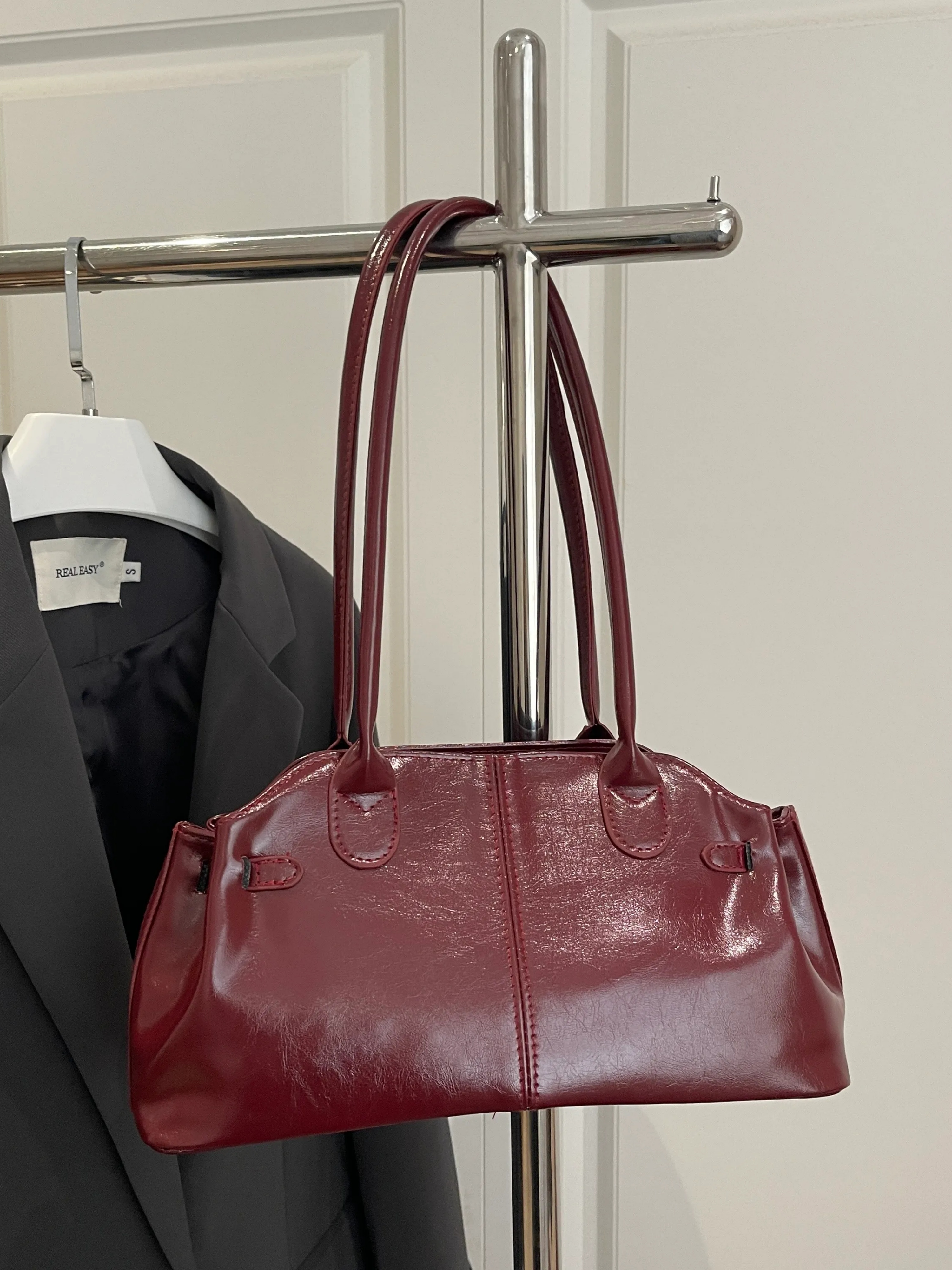 Red Solid Shoulder Bag with Zip