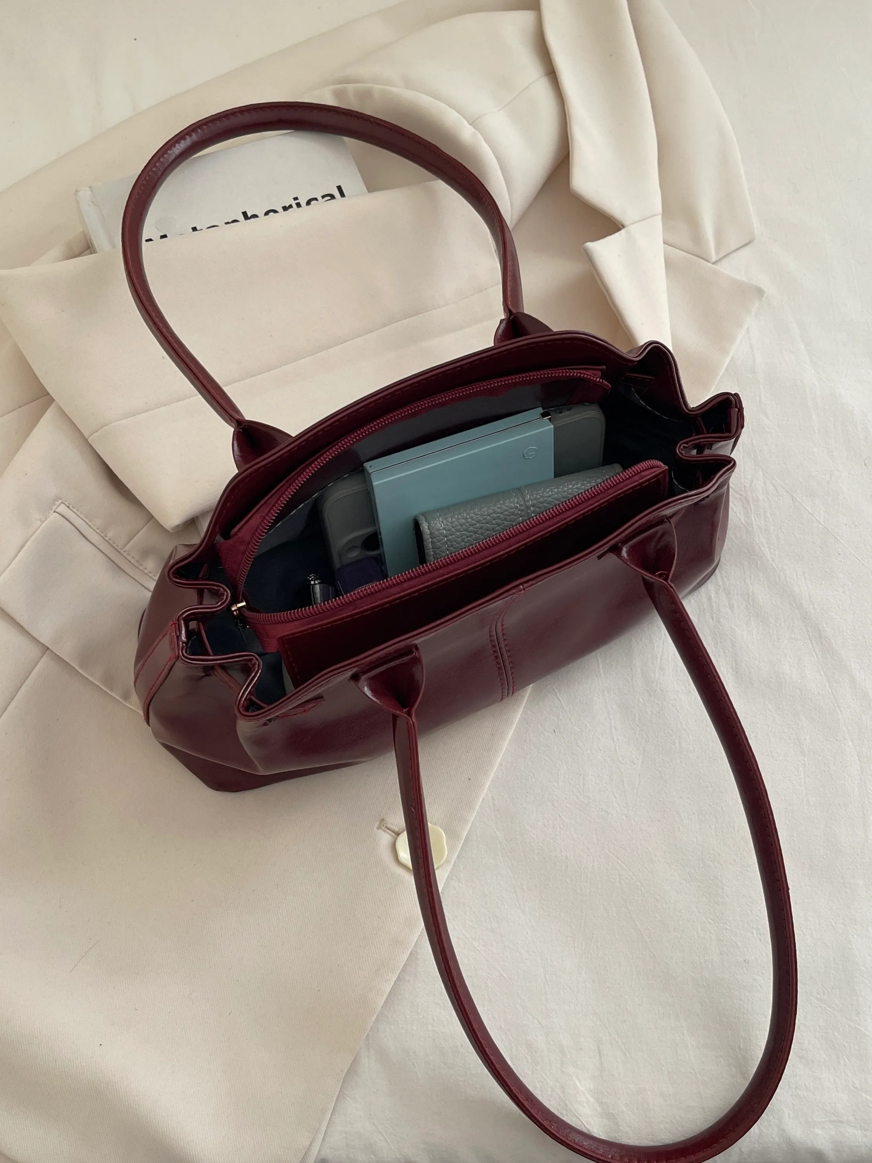 Red Solid Shoulder Bag with Zip