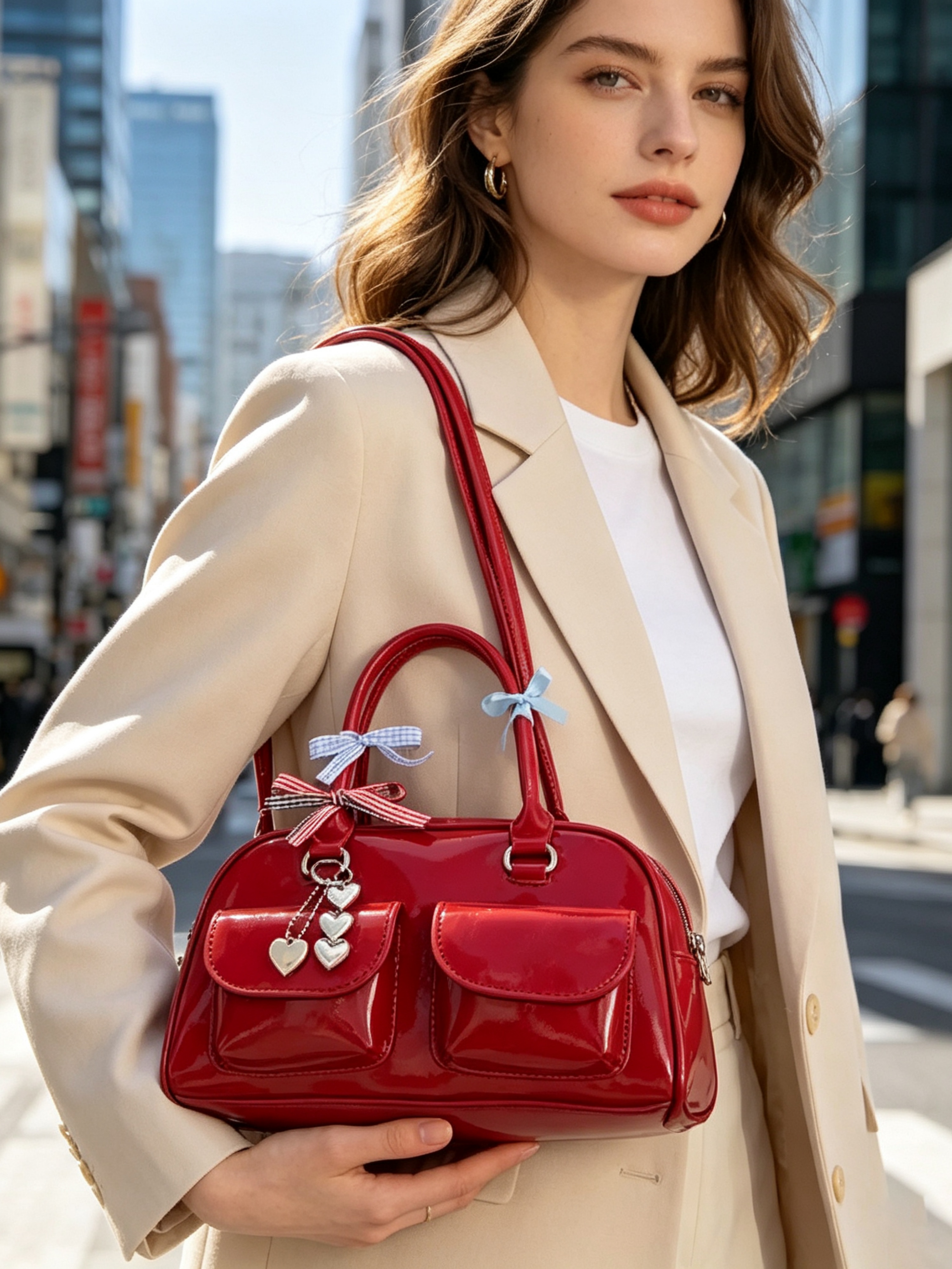 Red Solid Shoulder Bag with Zip