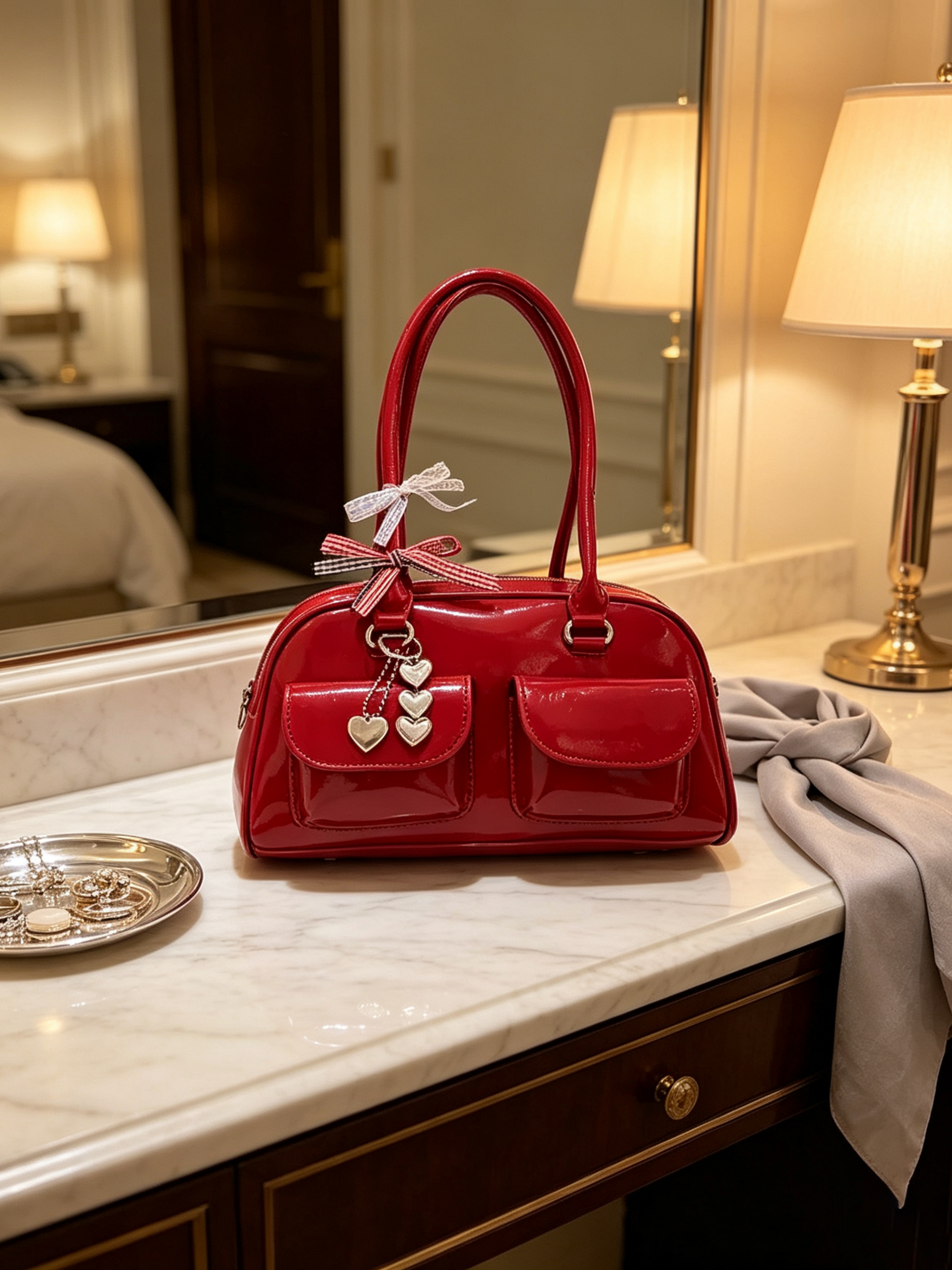 Red Solid Shoulder Bag with Zip