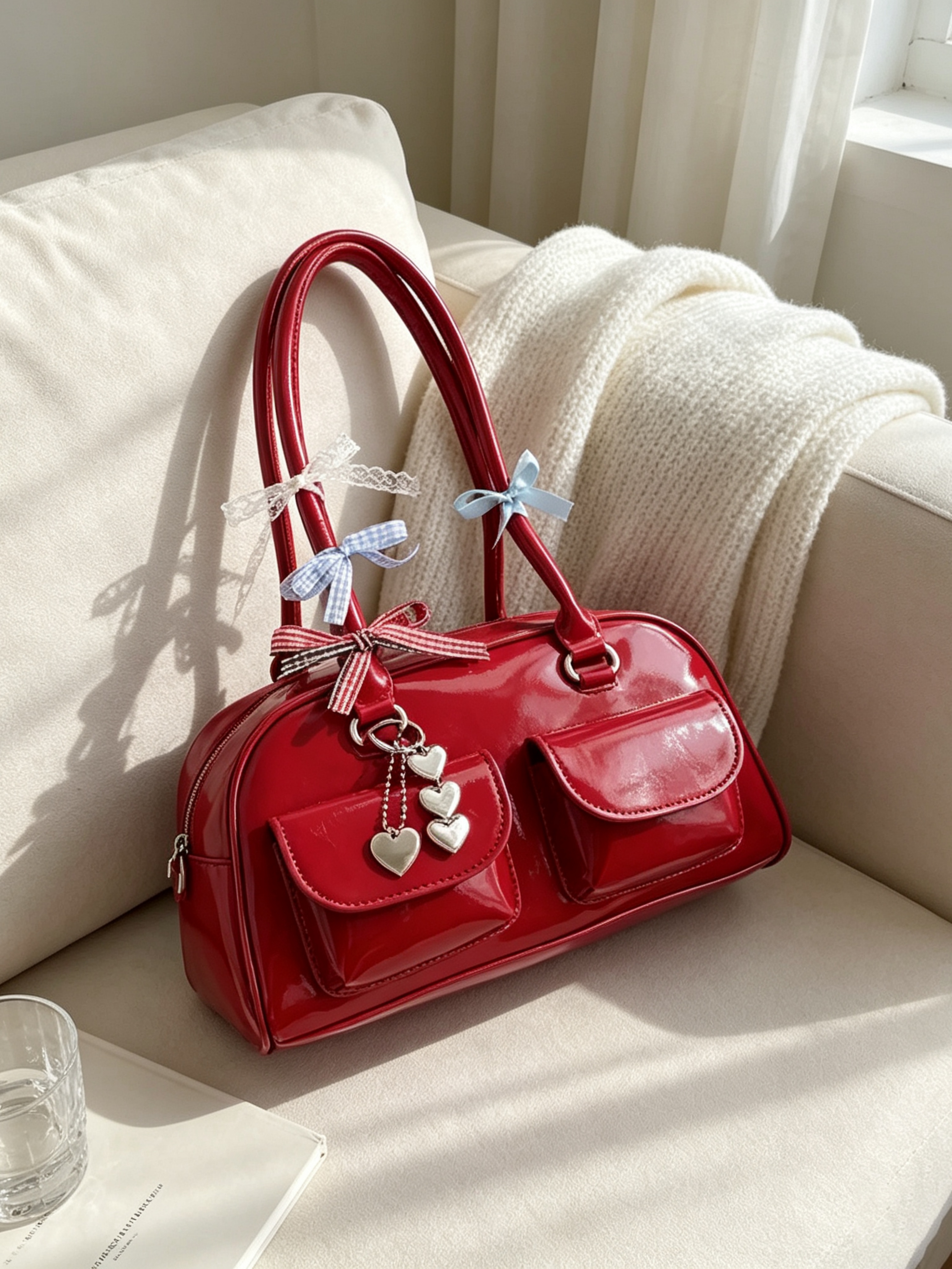 Red Solid Shoulder Bag with Zip