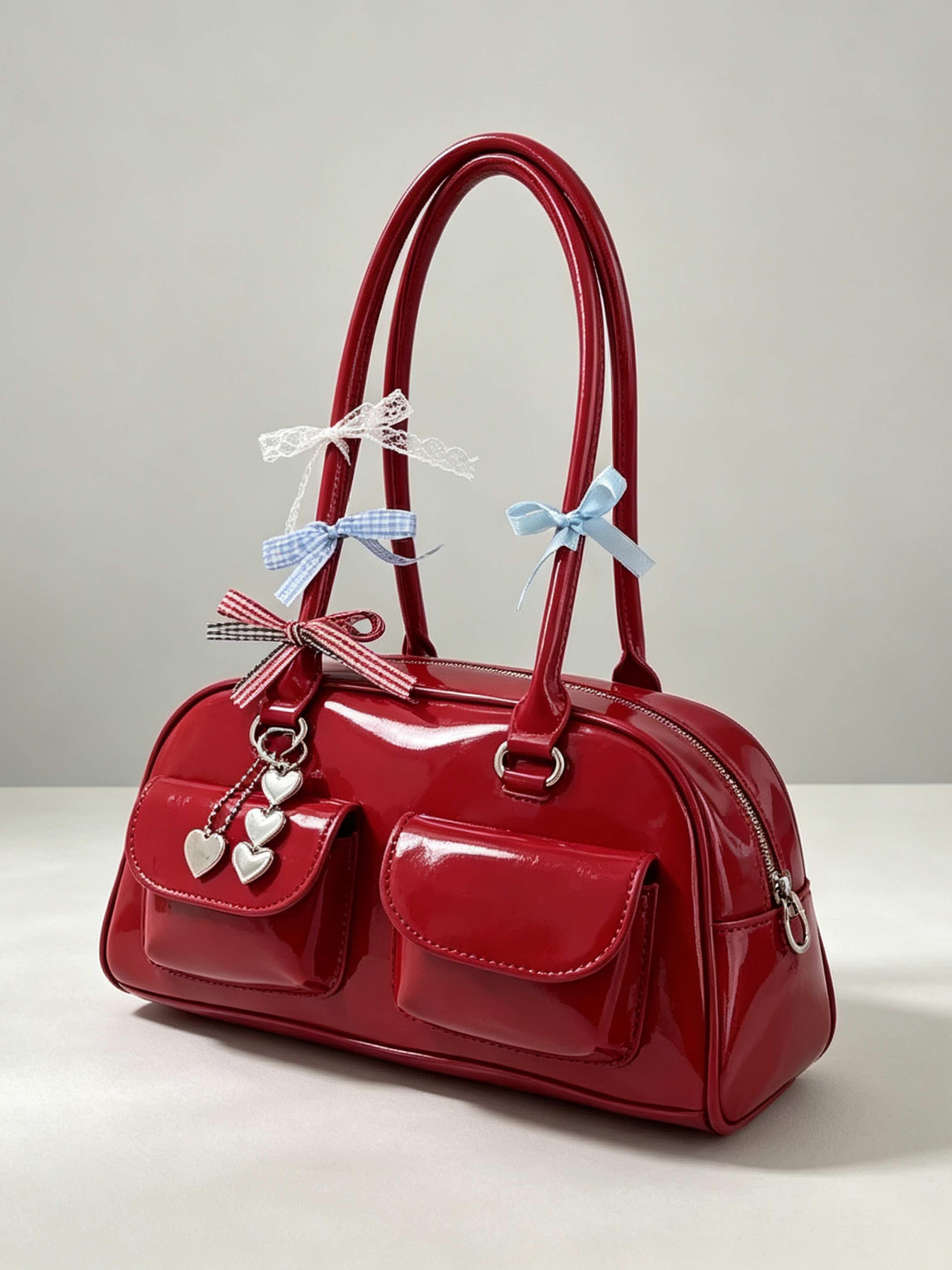 Red Solid Shoulder Bag with Zip