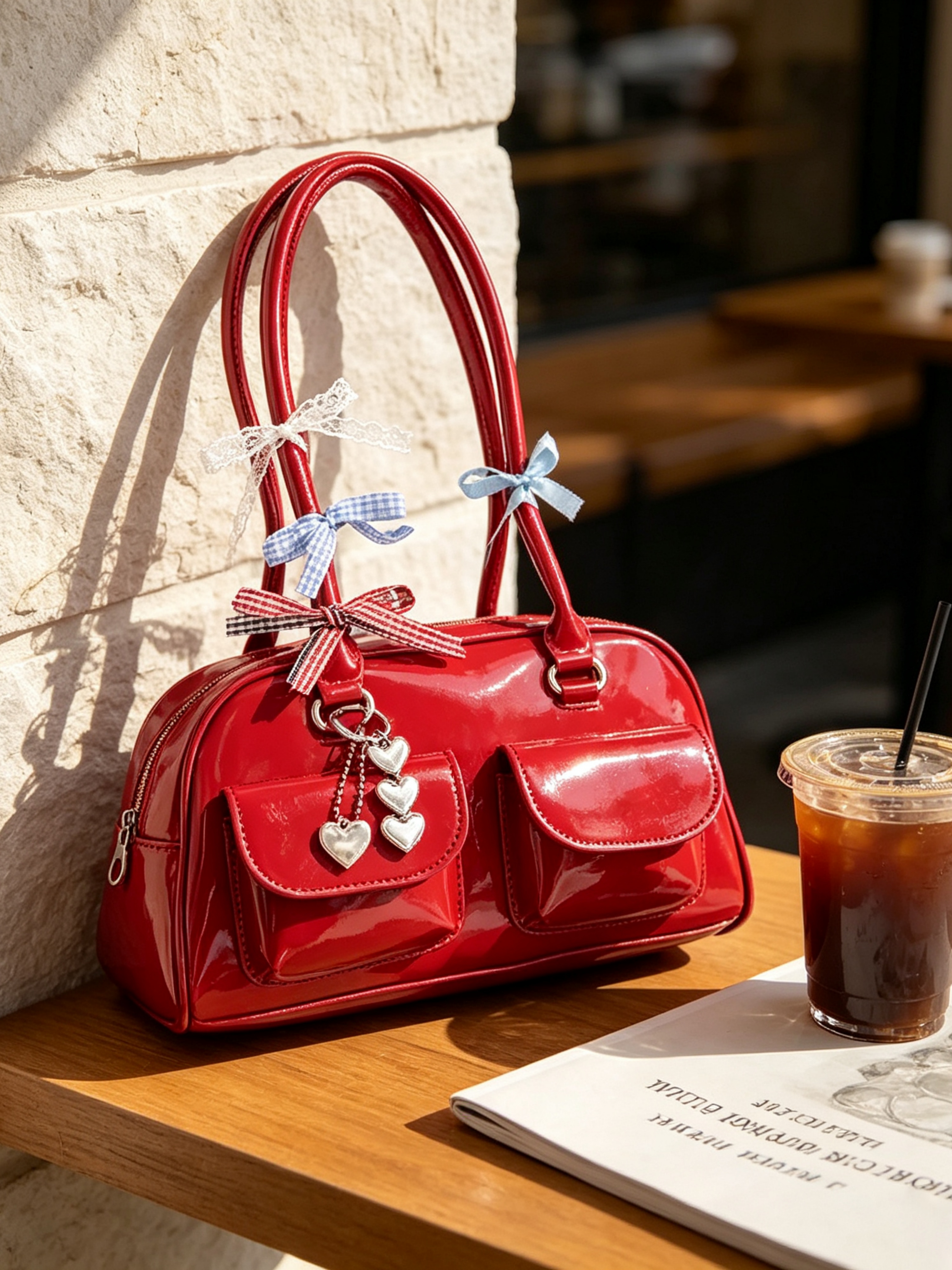 Red Solid Shoulder Bag with Zip