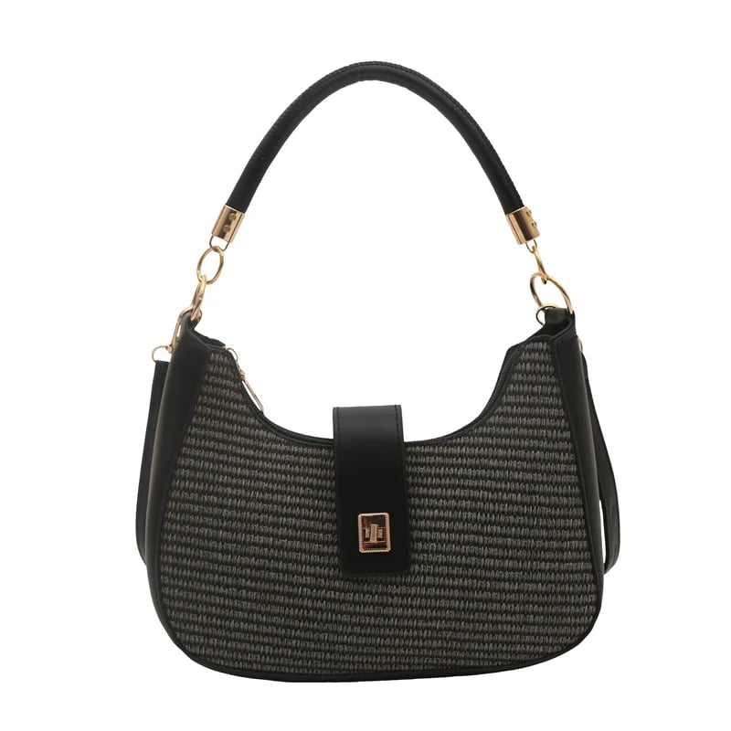 Black Texture Handbag with Magnetic Closure