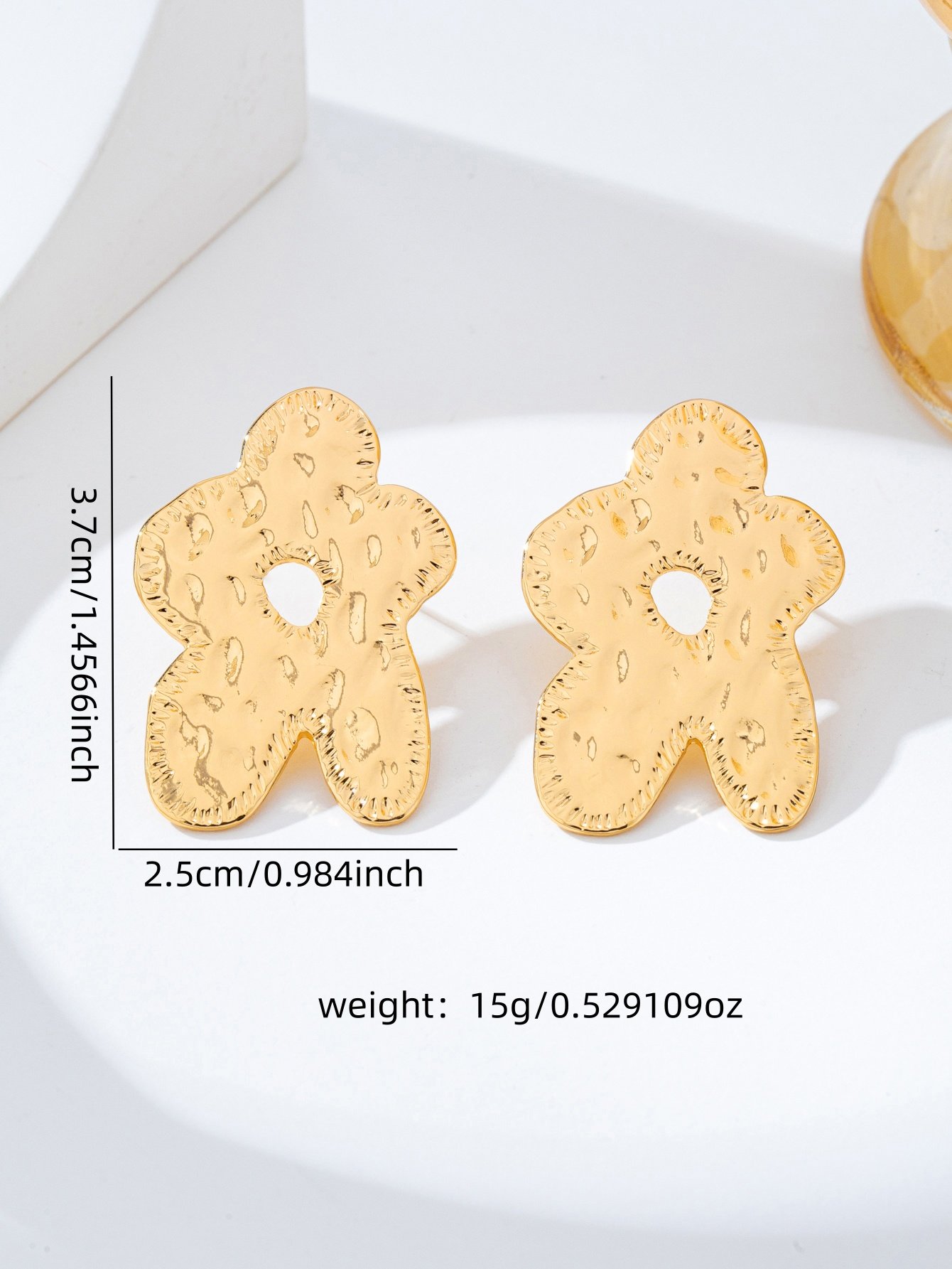 Gold Hammered Flower Stud Earrings for Women - Casual  Style