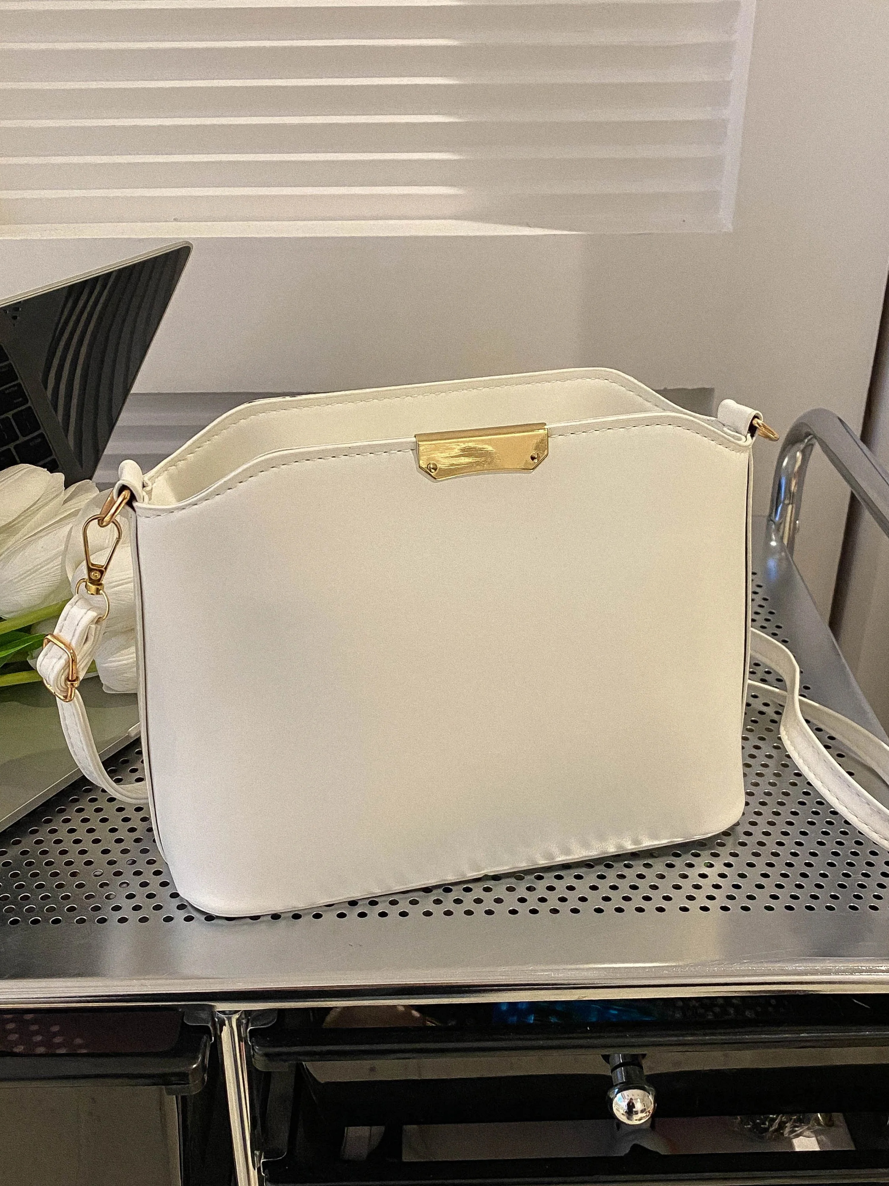 White Solid Crossbody Bag with Zip
