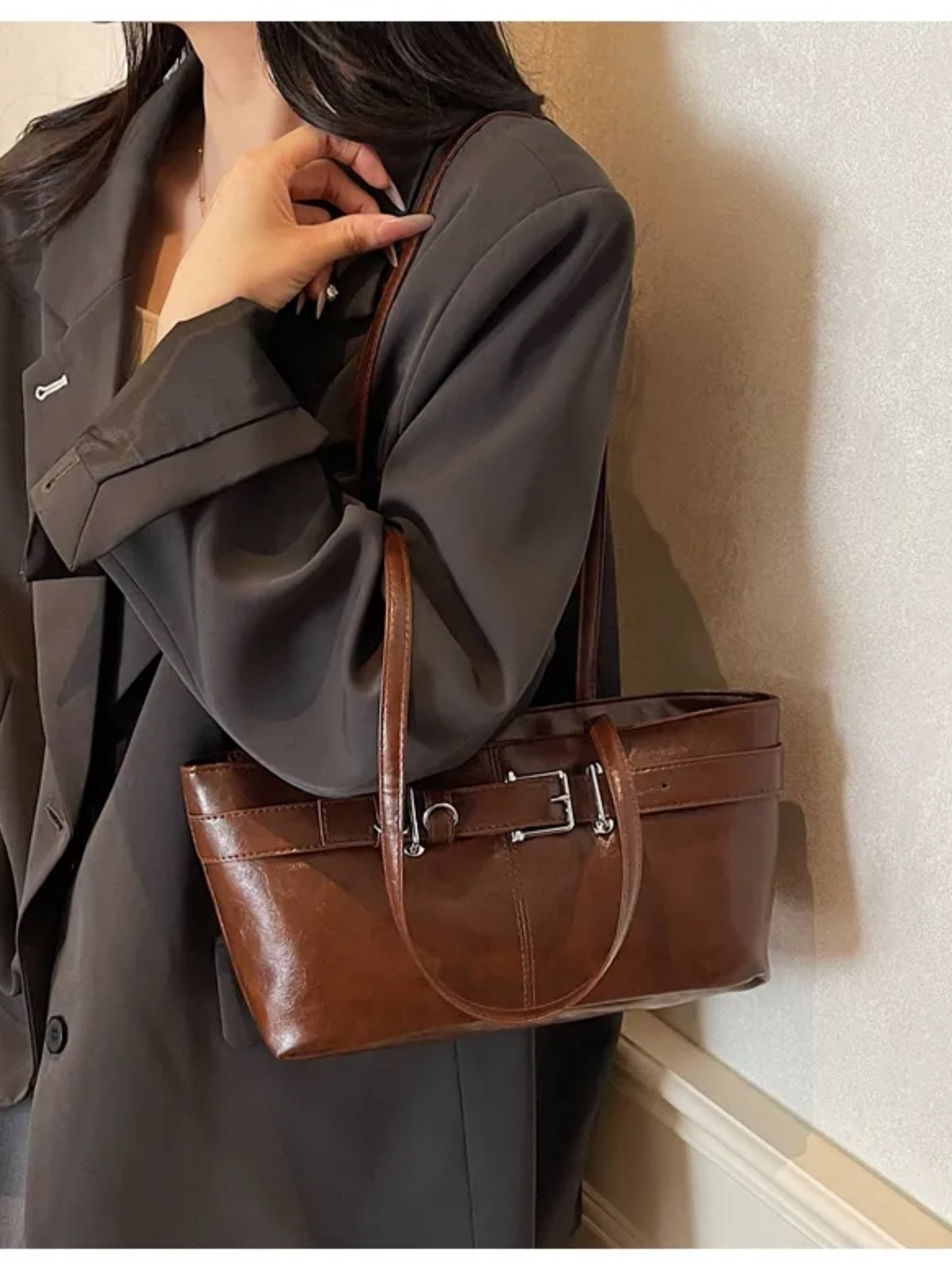 Coffee Brown Solid Shoulder Bag with Zip