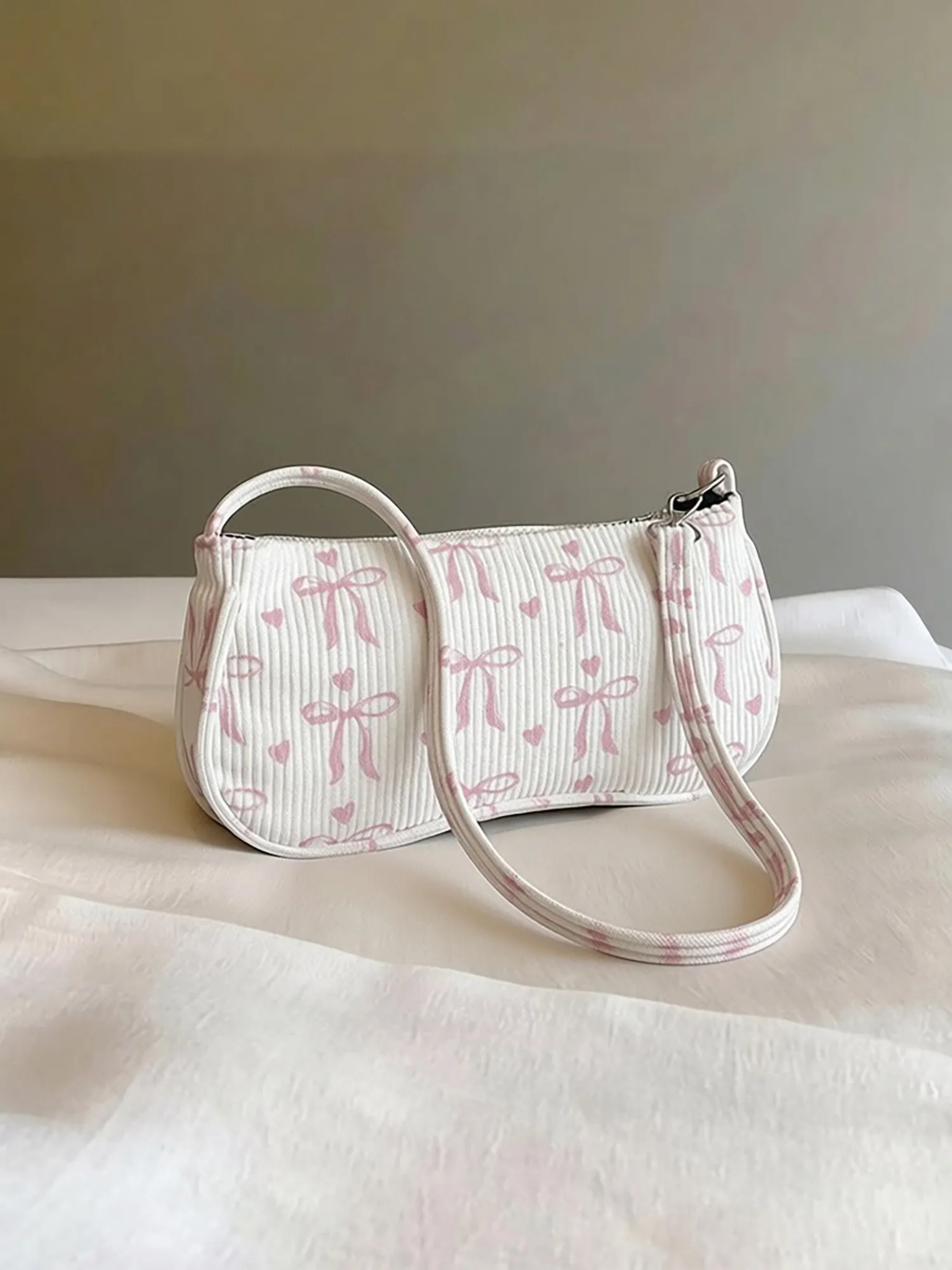 White Printed Shoulder Bag with Zip