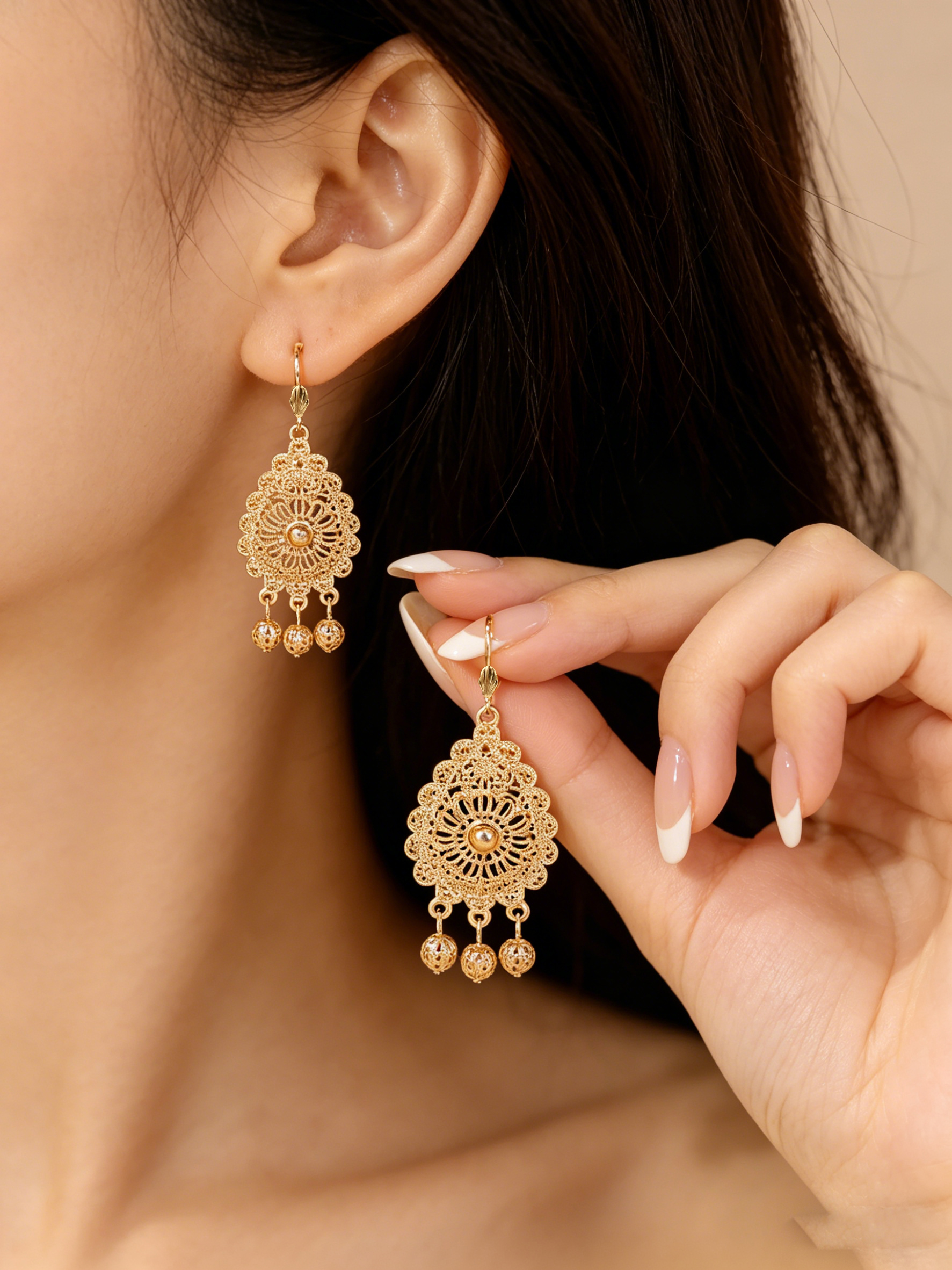 Gold Filigree Drop Earrings - Perfect for GCC Parties and Celebrations