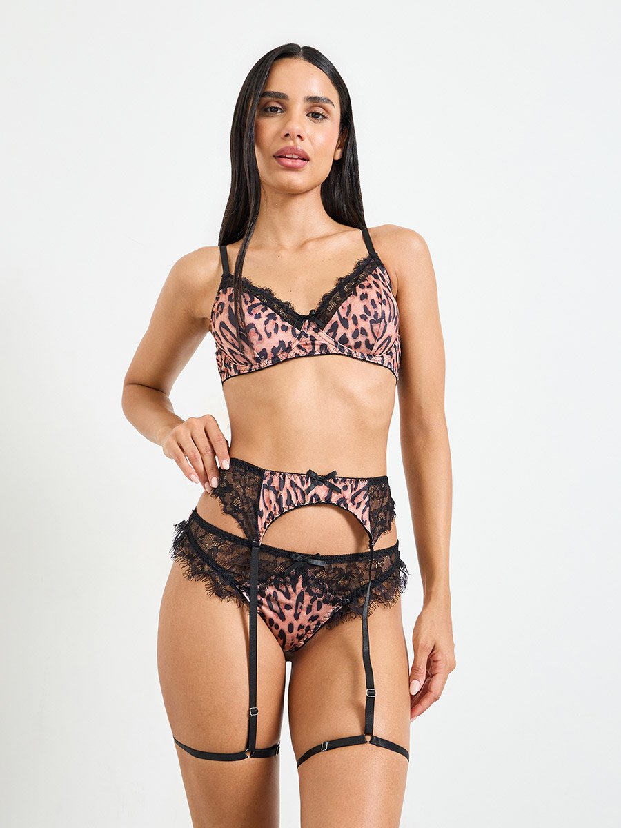Brown Leopard Print Midi Lingerie Set