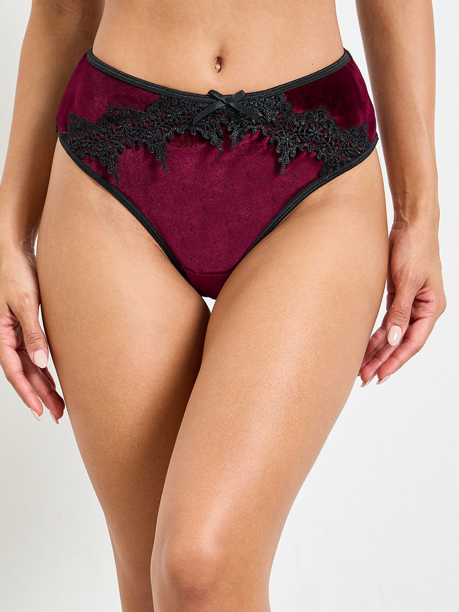 Burgundy Velvet Lace Midi Lingerie Set