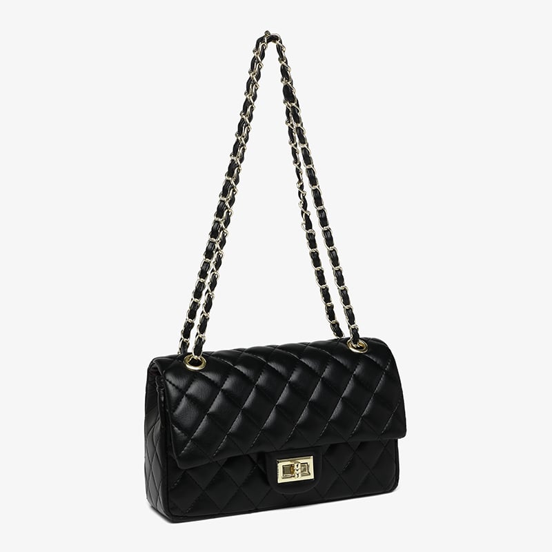 Black Quilted Crossbody Bag with Chain Strap