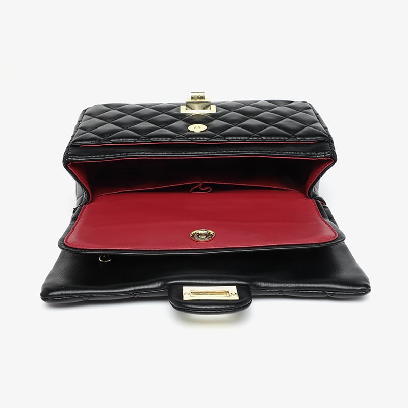 Black Quilted Crossbody Bag with Chain Strap