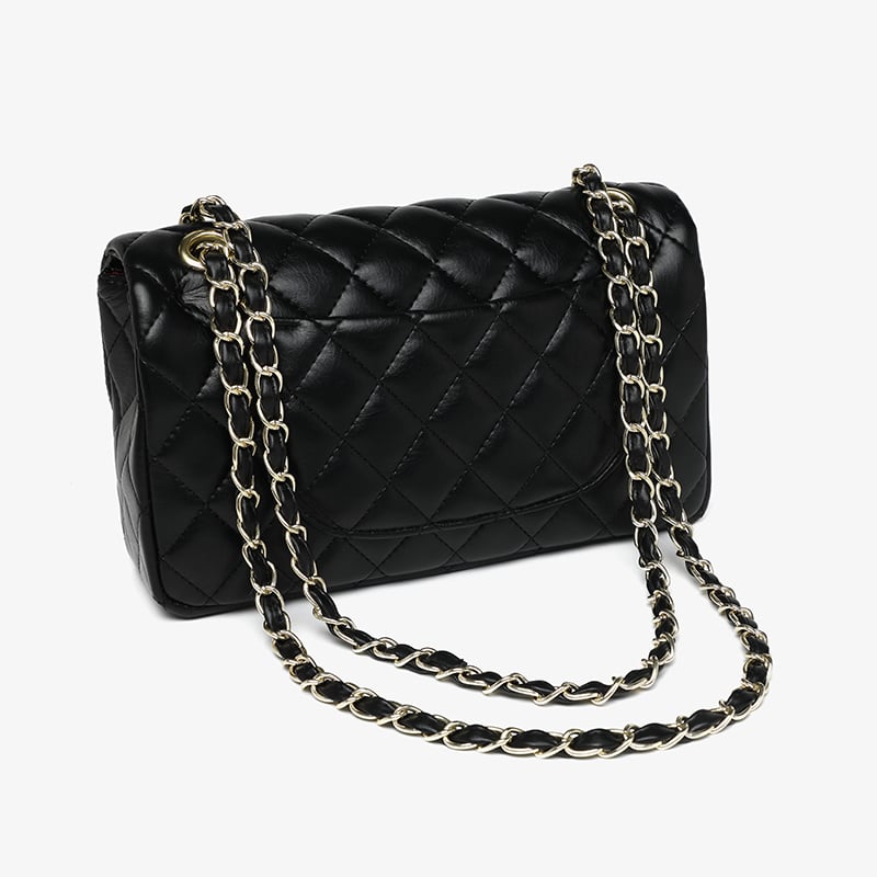Black Quilted Crossbody Bag with Chain Strap