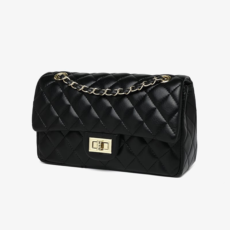 Black Quilted Crossbody Bag with Chain Strap