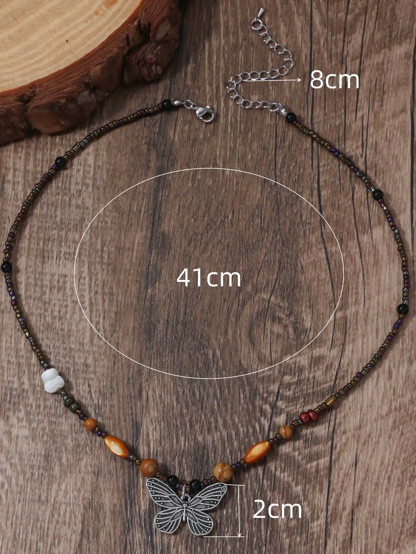 Boho Butterfly Bead Pendant Necklace