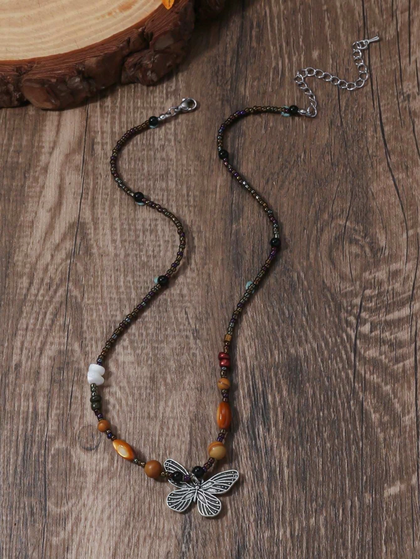 Boho Butterfly Bead Pendant Necklace