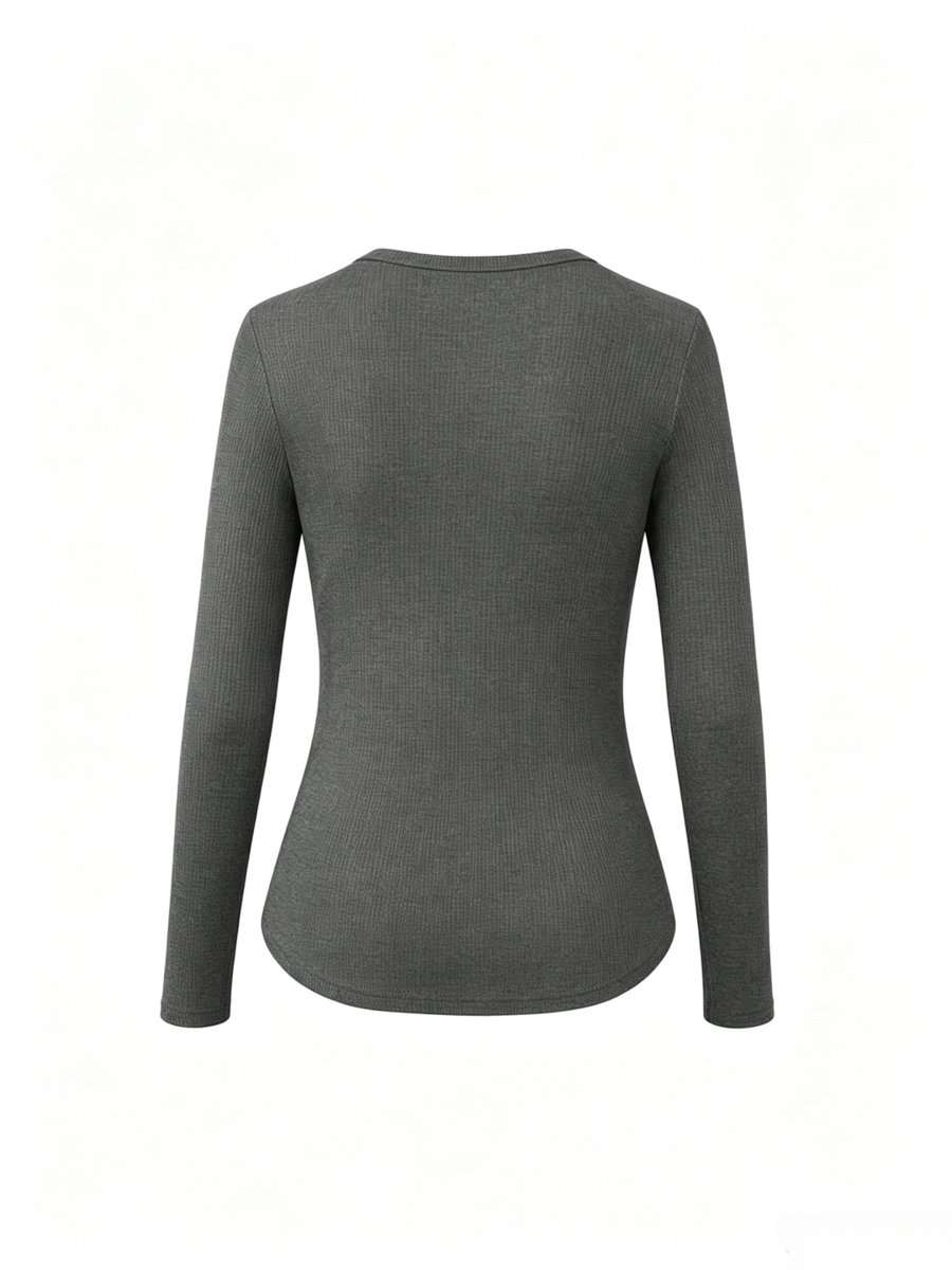 Grey Ribbed Long Sleeve Crew Neck Top