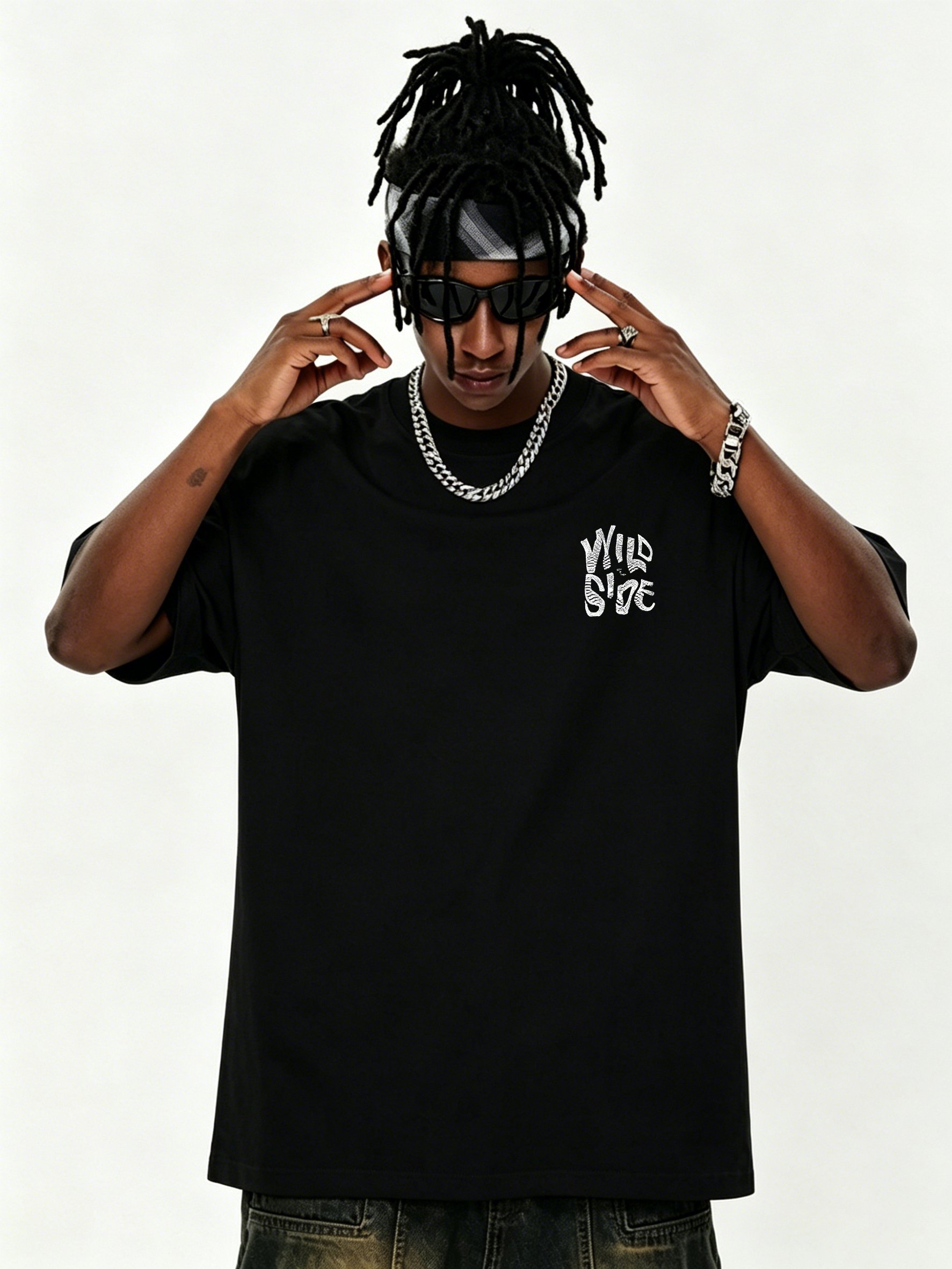 Black Graphic Print Short Sleeves Cotton Casual T-Shirt
