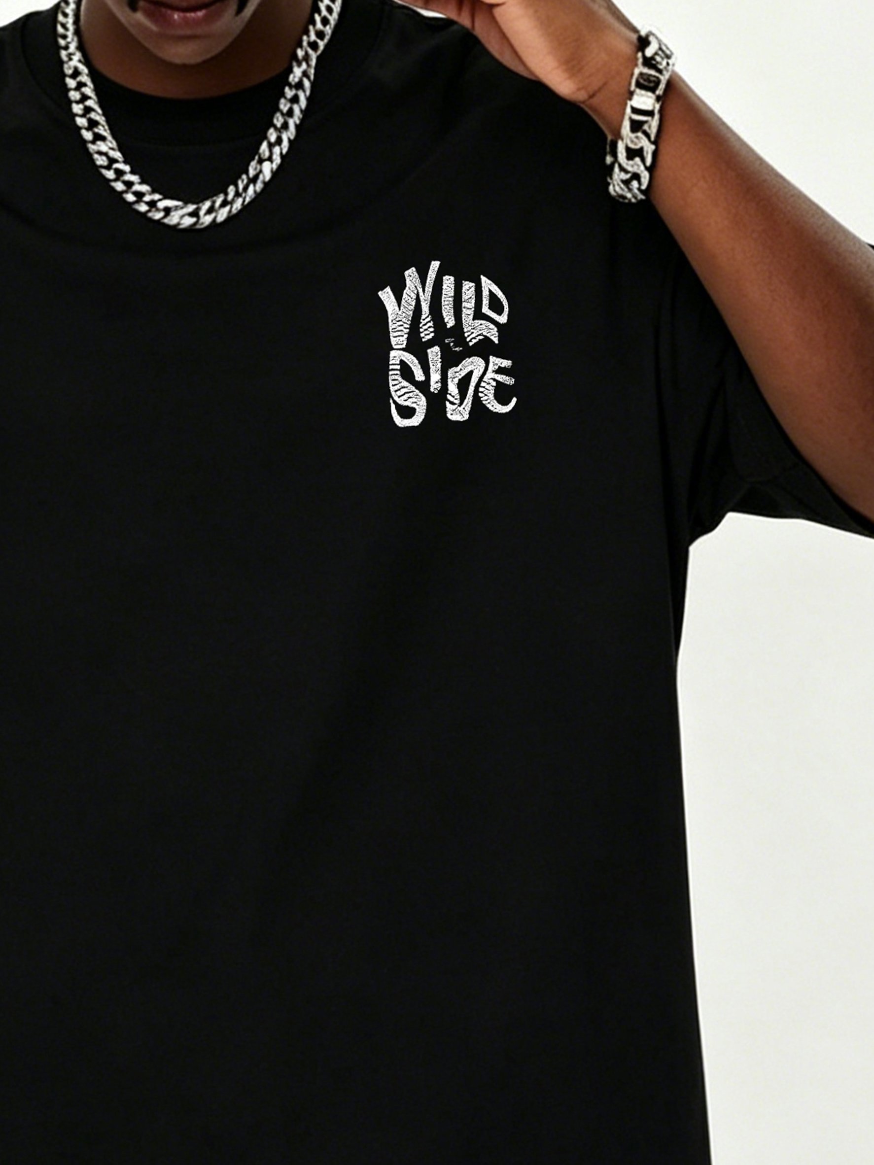 Black Graphic Print Short Sleeves Cotton Casual T-Shirt