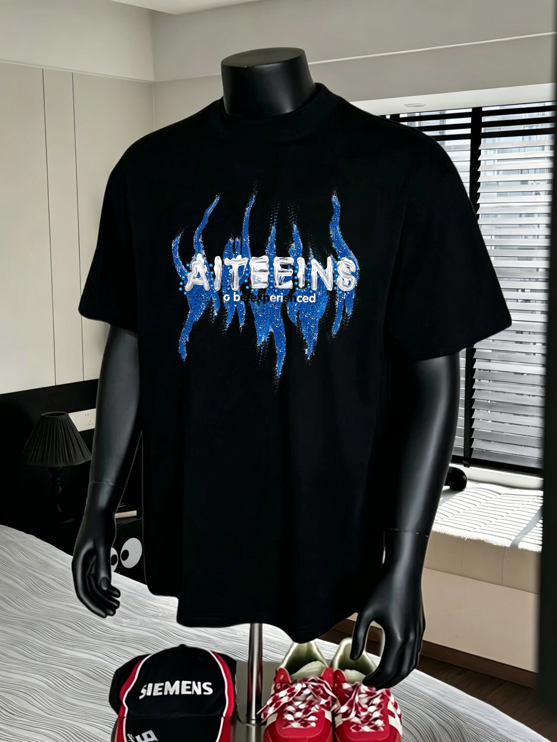 Men Black Graphic T-Shirt with Round Neck