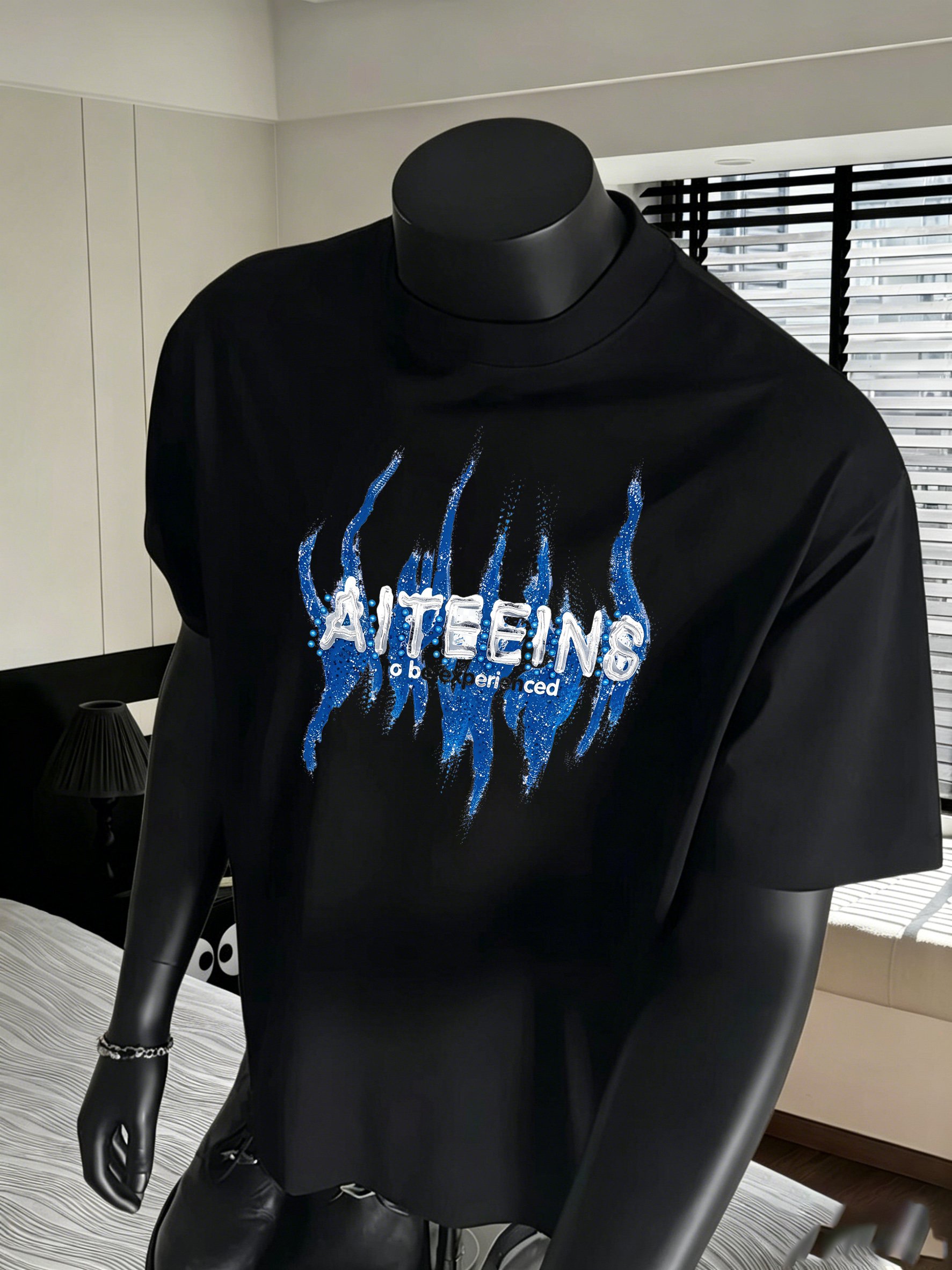 Men Black Graphic T-Shirt with Round Neck