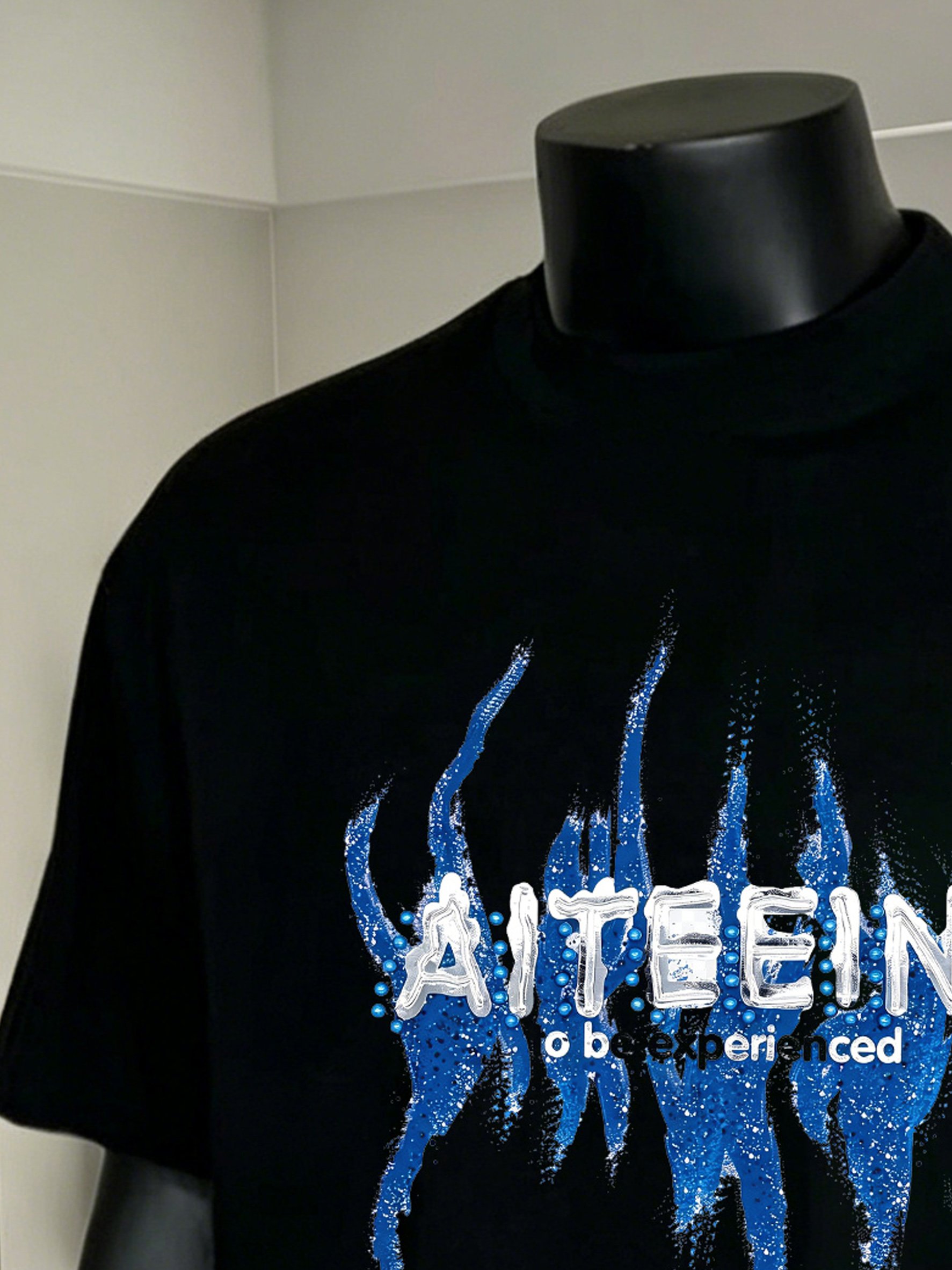Men Black Graphic T-Shirt with Round Neck