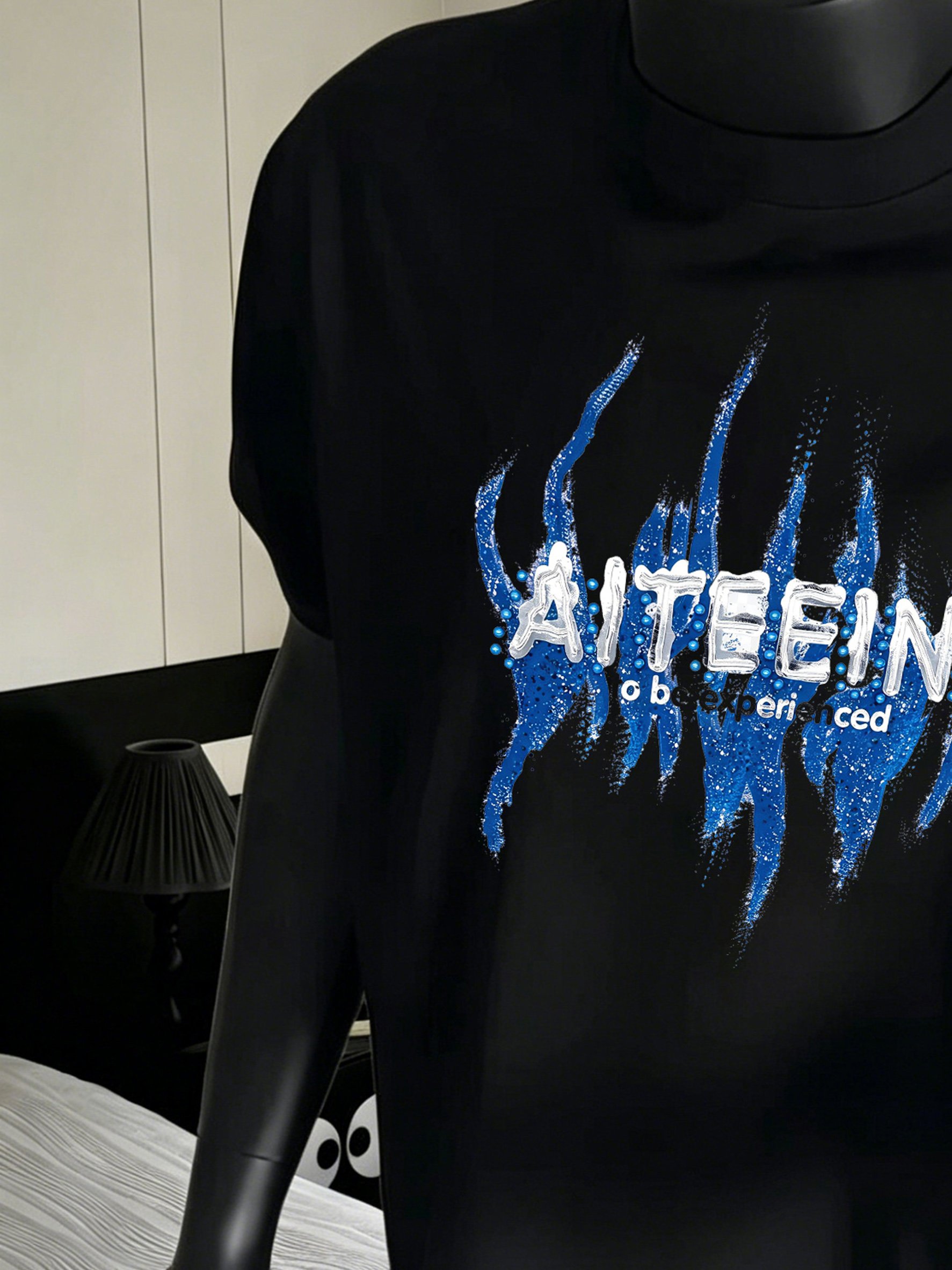 Men Black Graphic T-Shirt with Round Neck