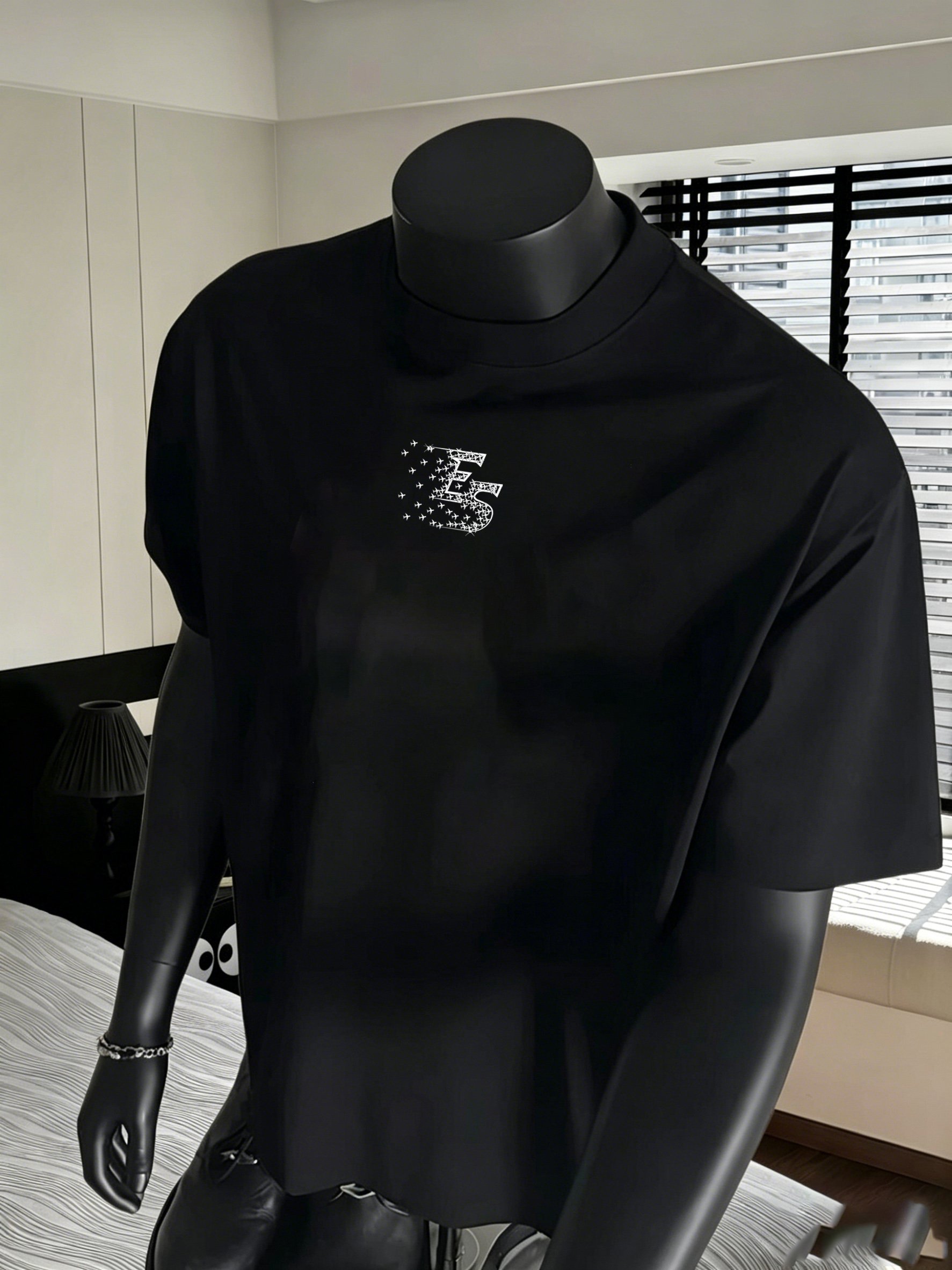 Men Black Geometric Print Cotton T-Shirt