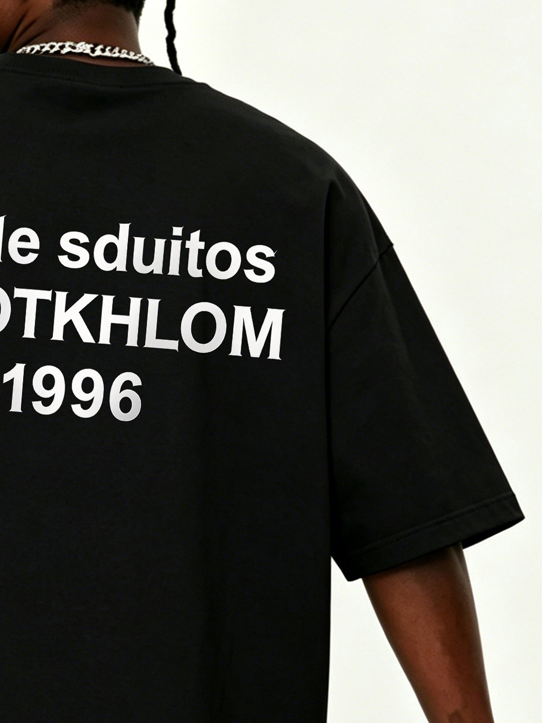 Black Slogan Print Cotton Short Sleeves Oversized T-Shirt