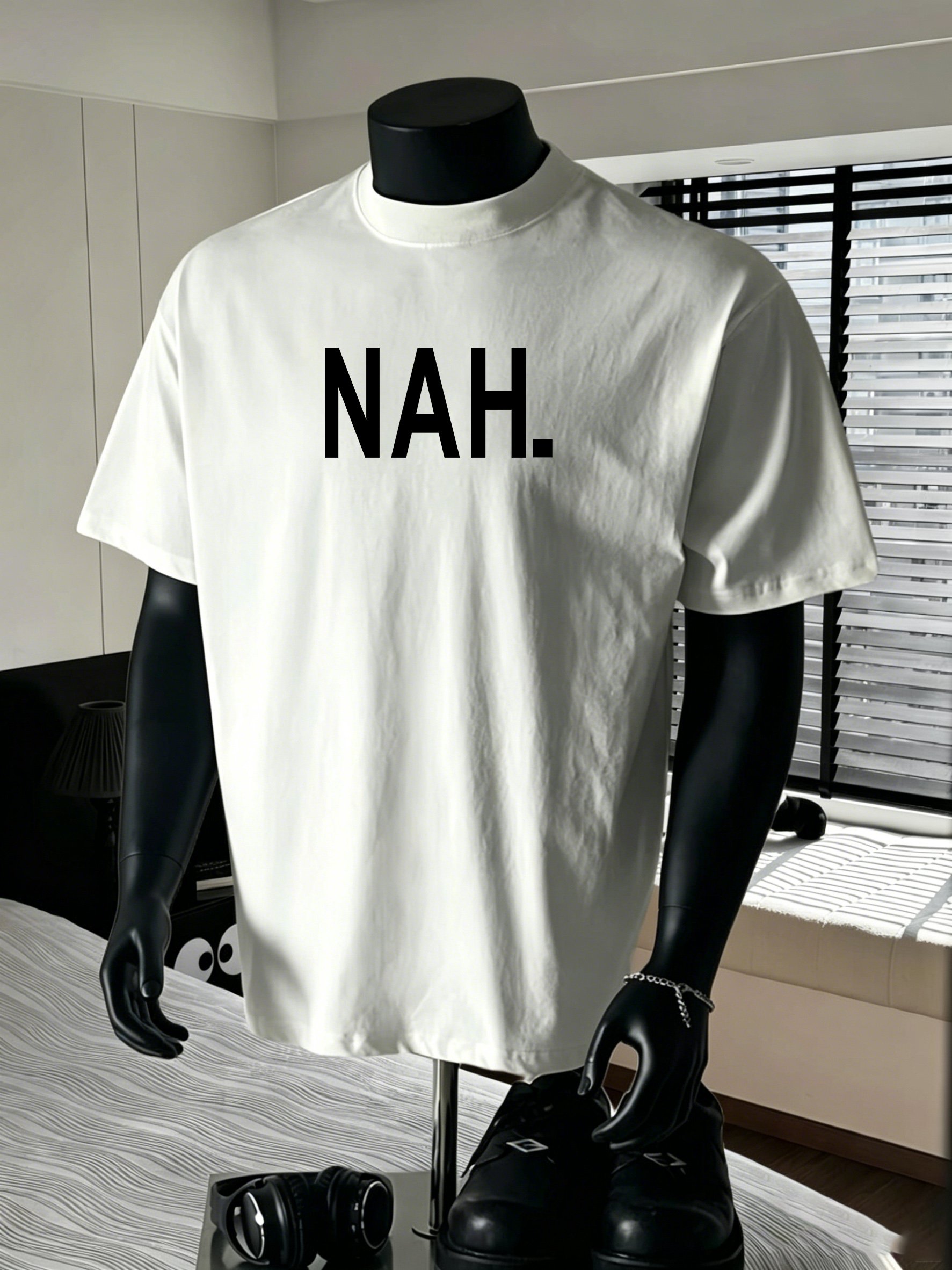 Men White Round-Neck T-Shirt with Print