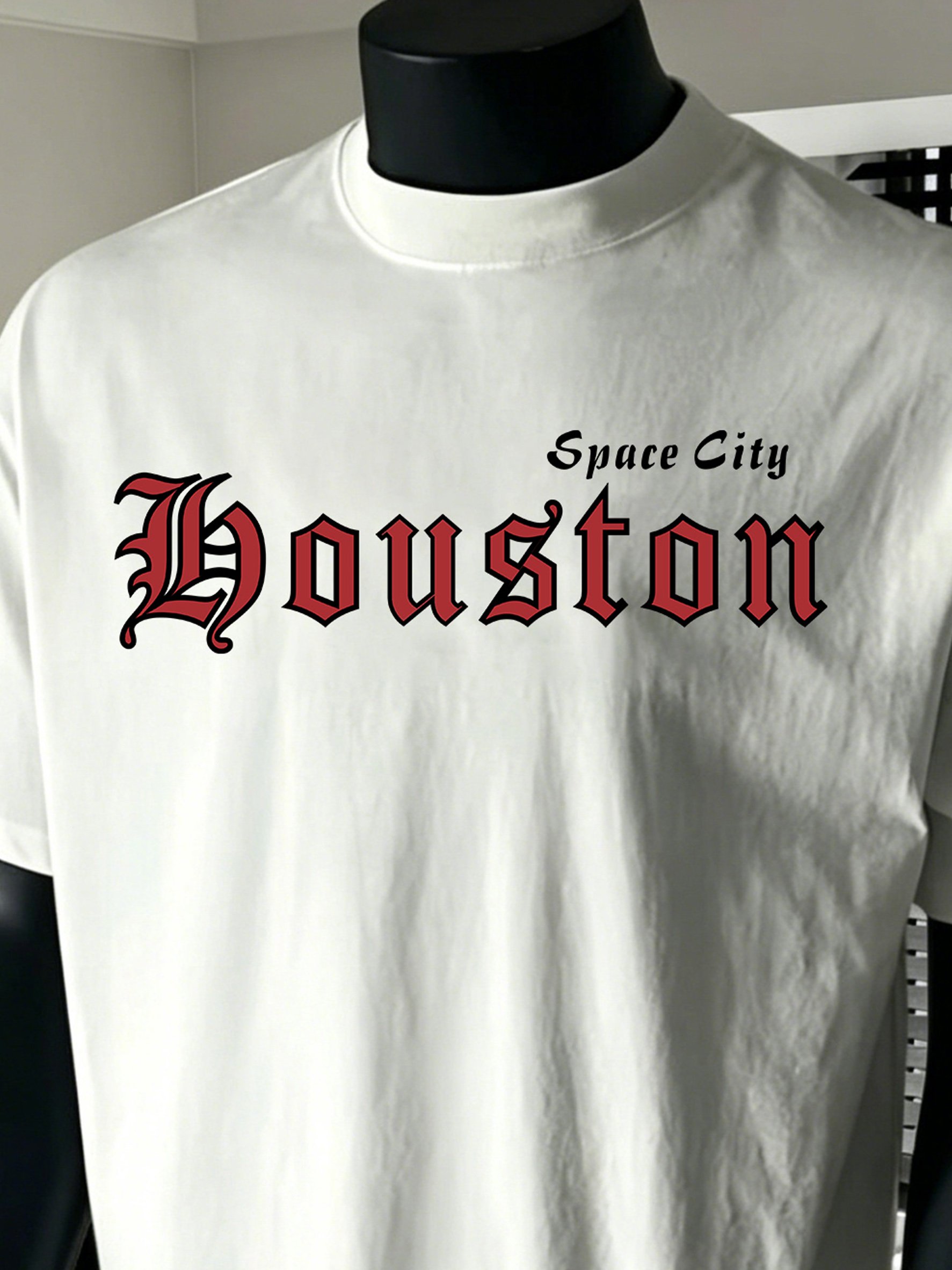 Men White Space City Houston Graphic T-Shirt