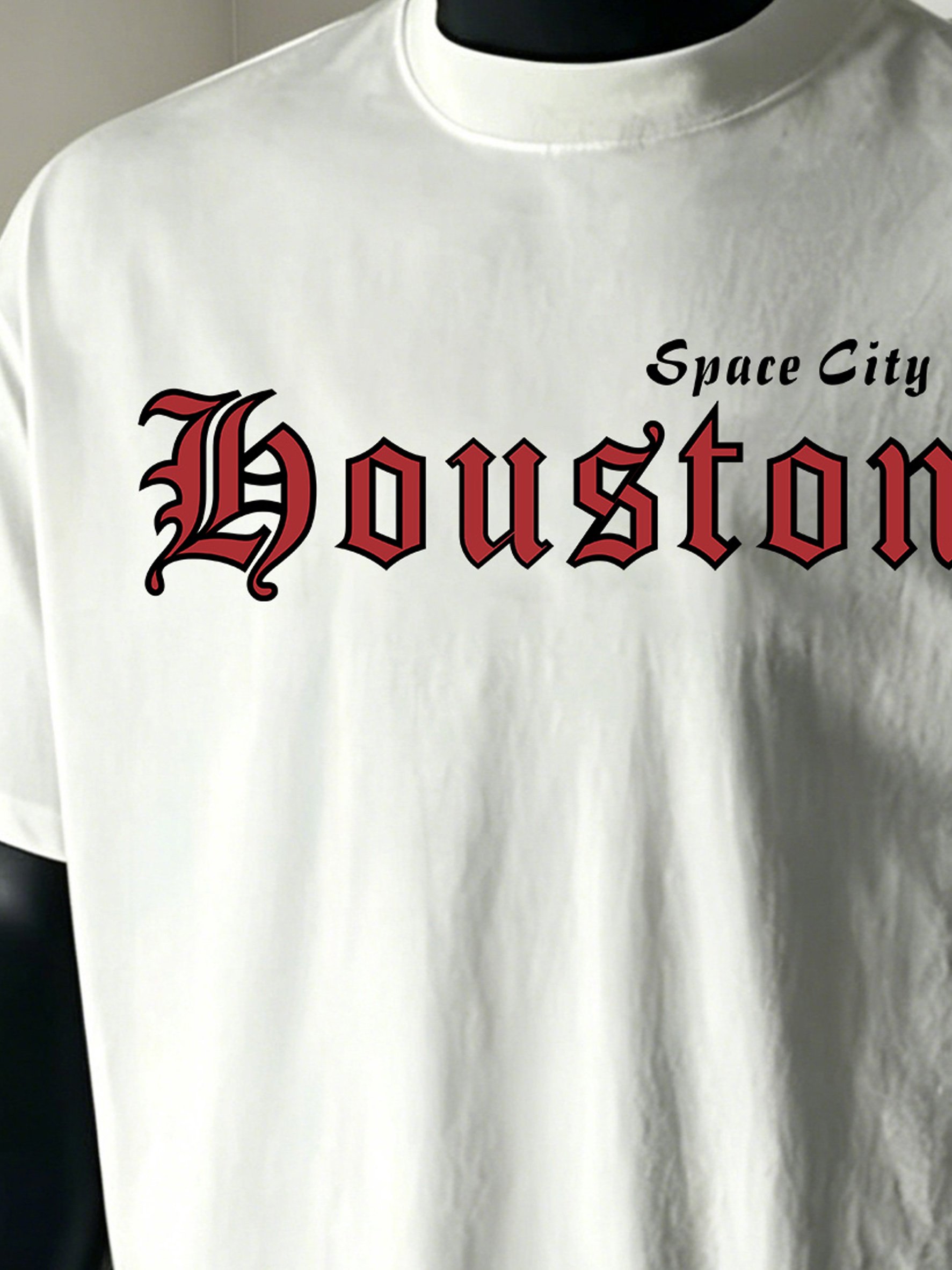 Men White Space City Houston Graphic T-Shirt