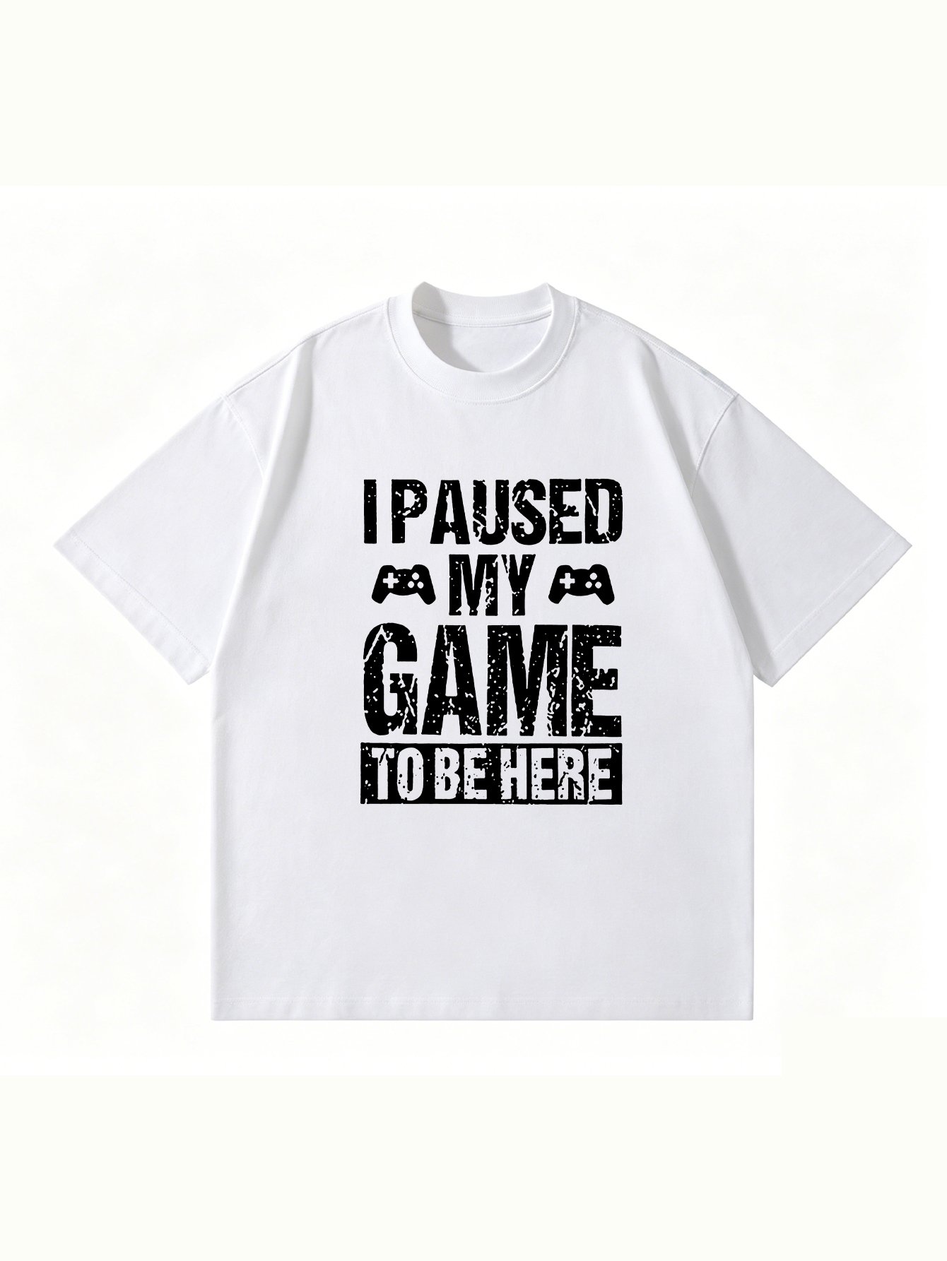 Men White Gamer T-Shirt with Round Neck and Short Sleeve
