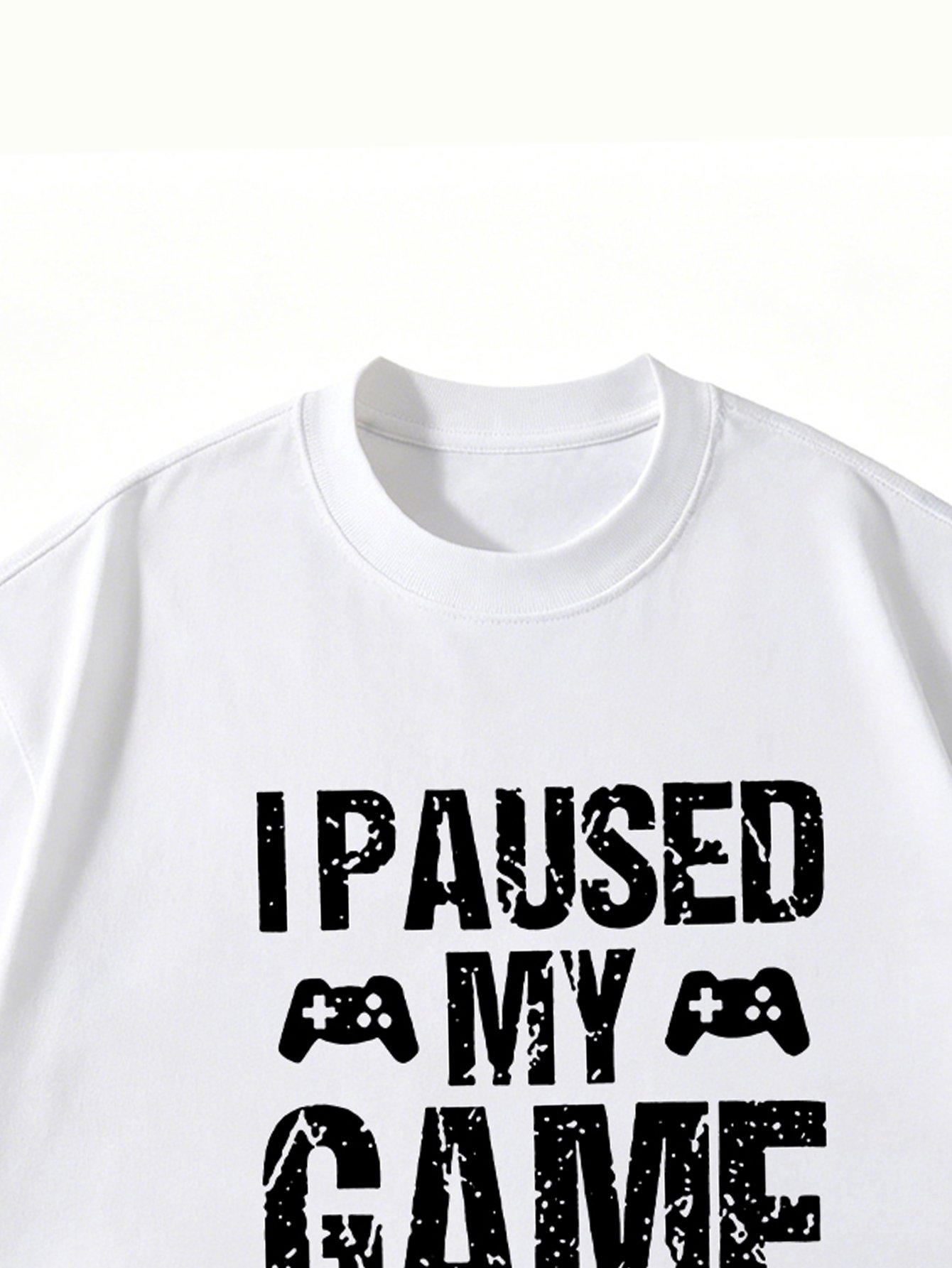 Men White Gamer T-Shirt with Round Neck and Short Sleeve