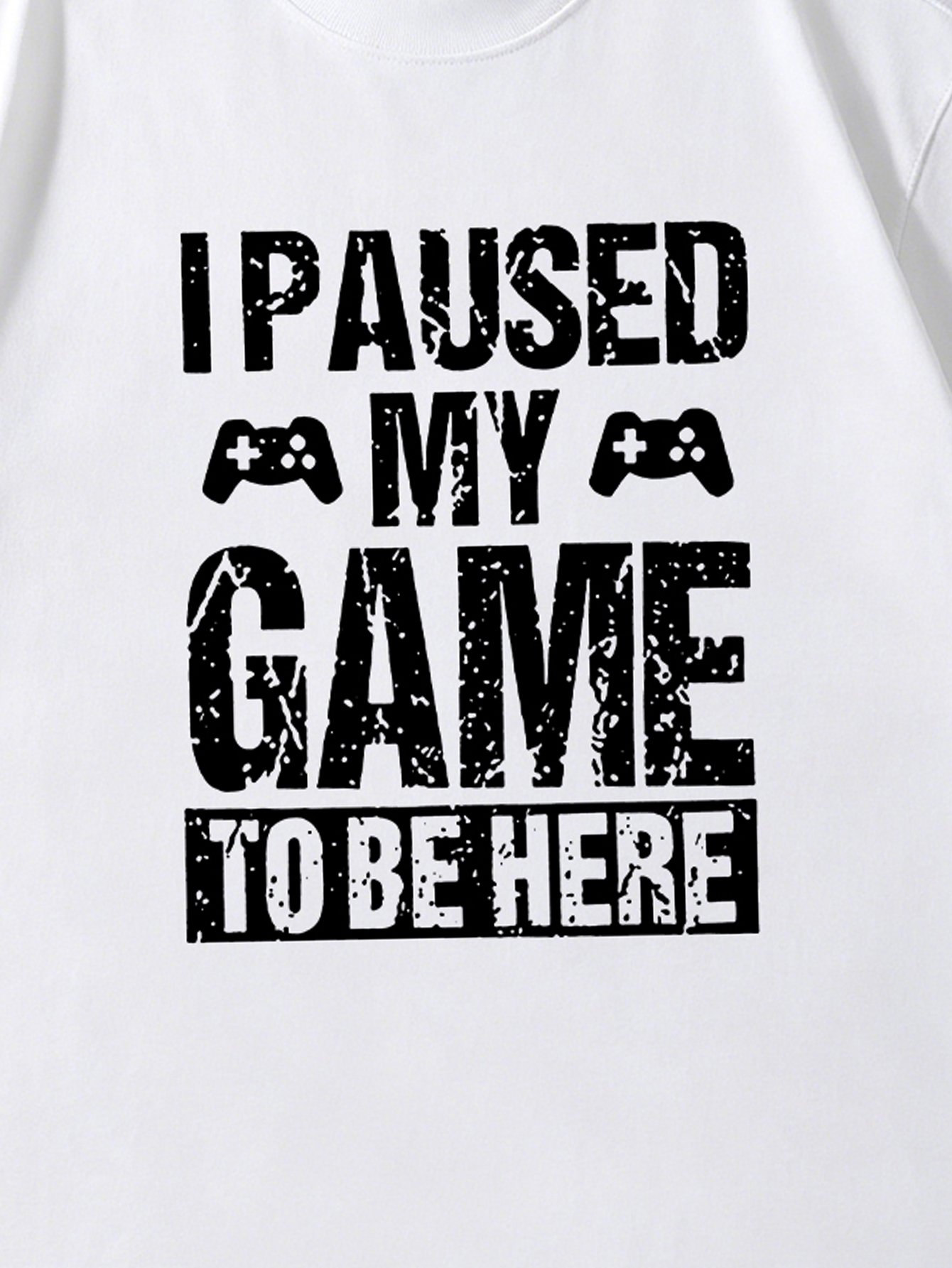 Men White Gamer T-Shirt with Round Neck and Short Sleeve