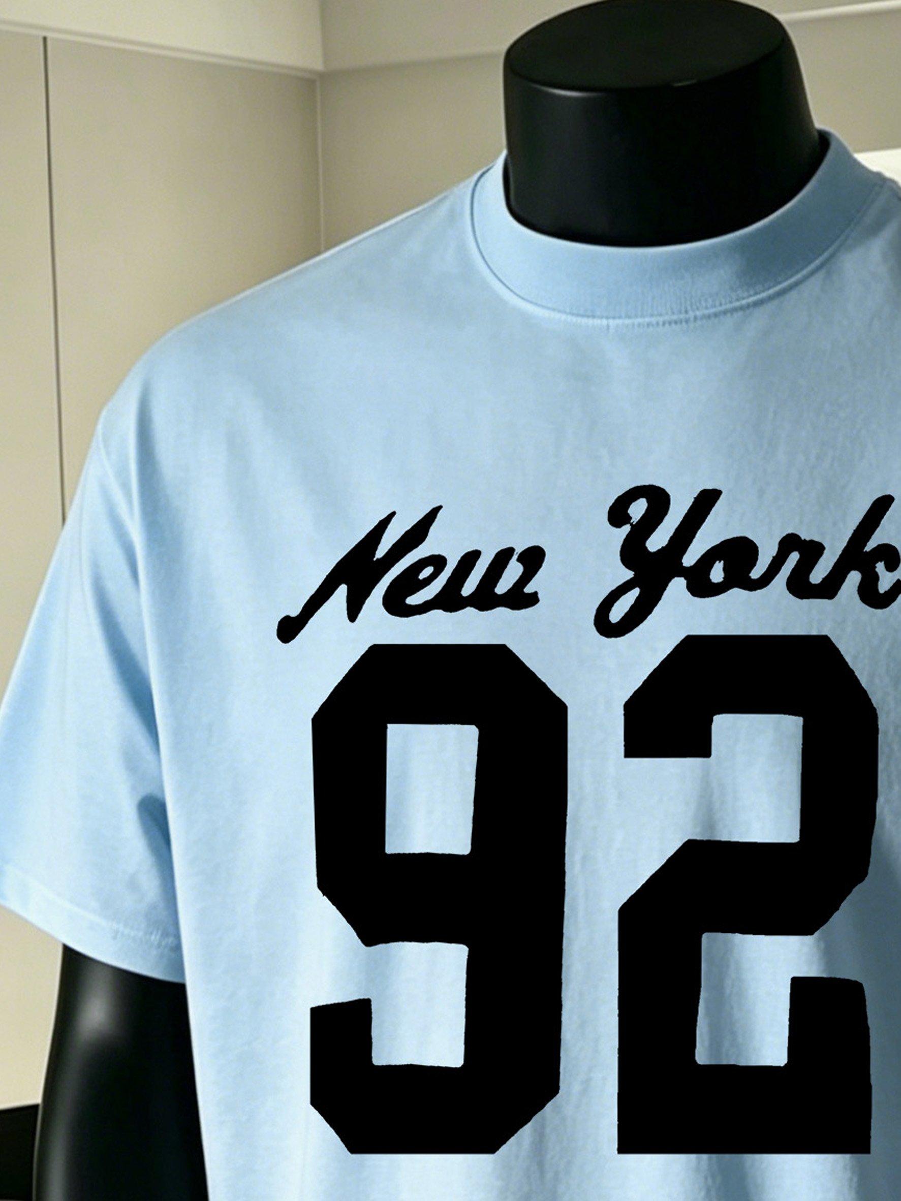 Men Blue New York 92 Knitted Short Sleeve T-Shirt