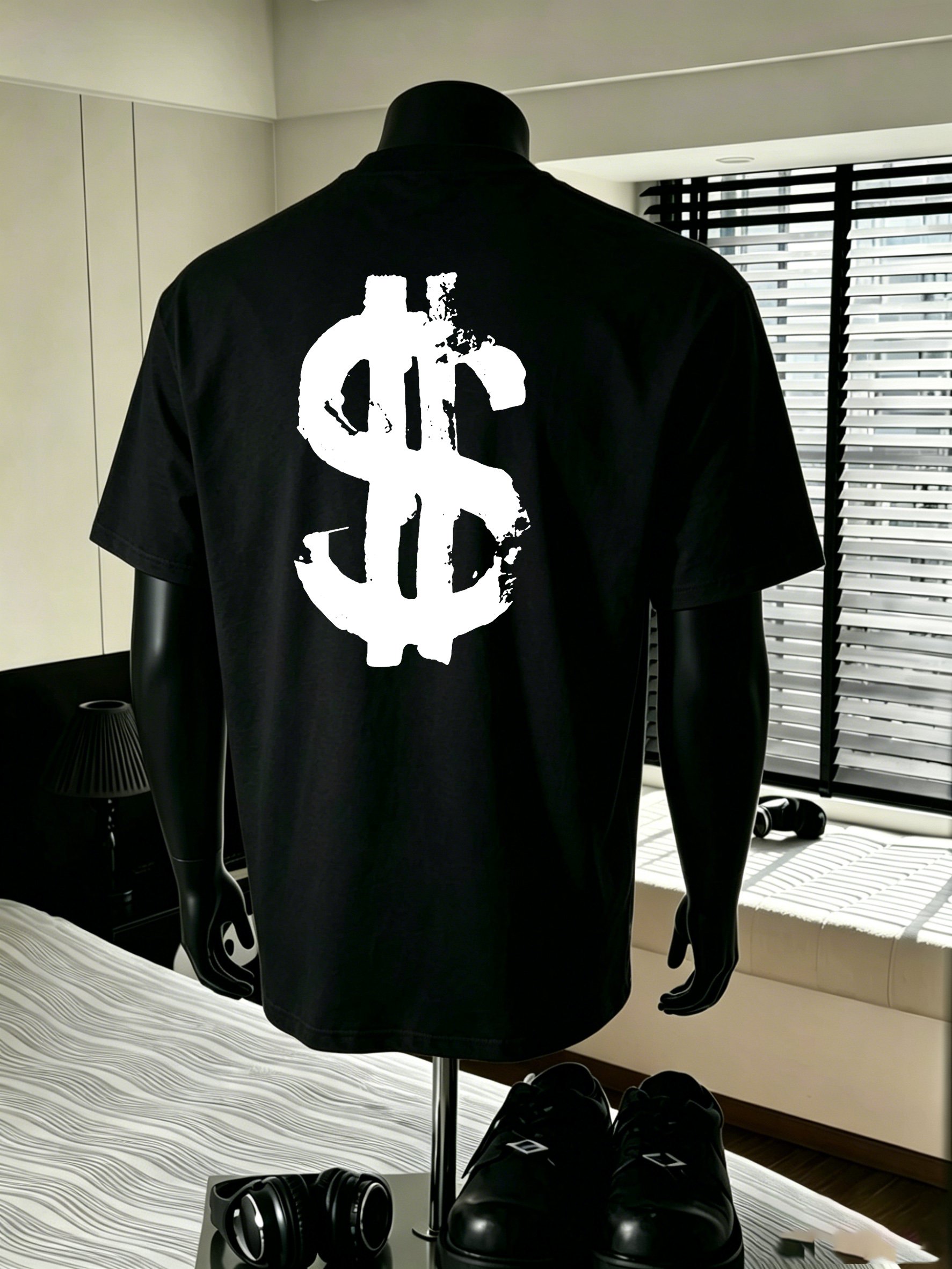 Men Black Cotton Short Sleeve T-Shirt with Graphic Print